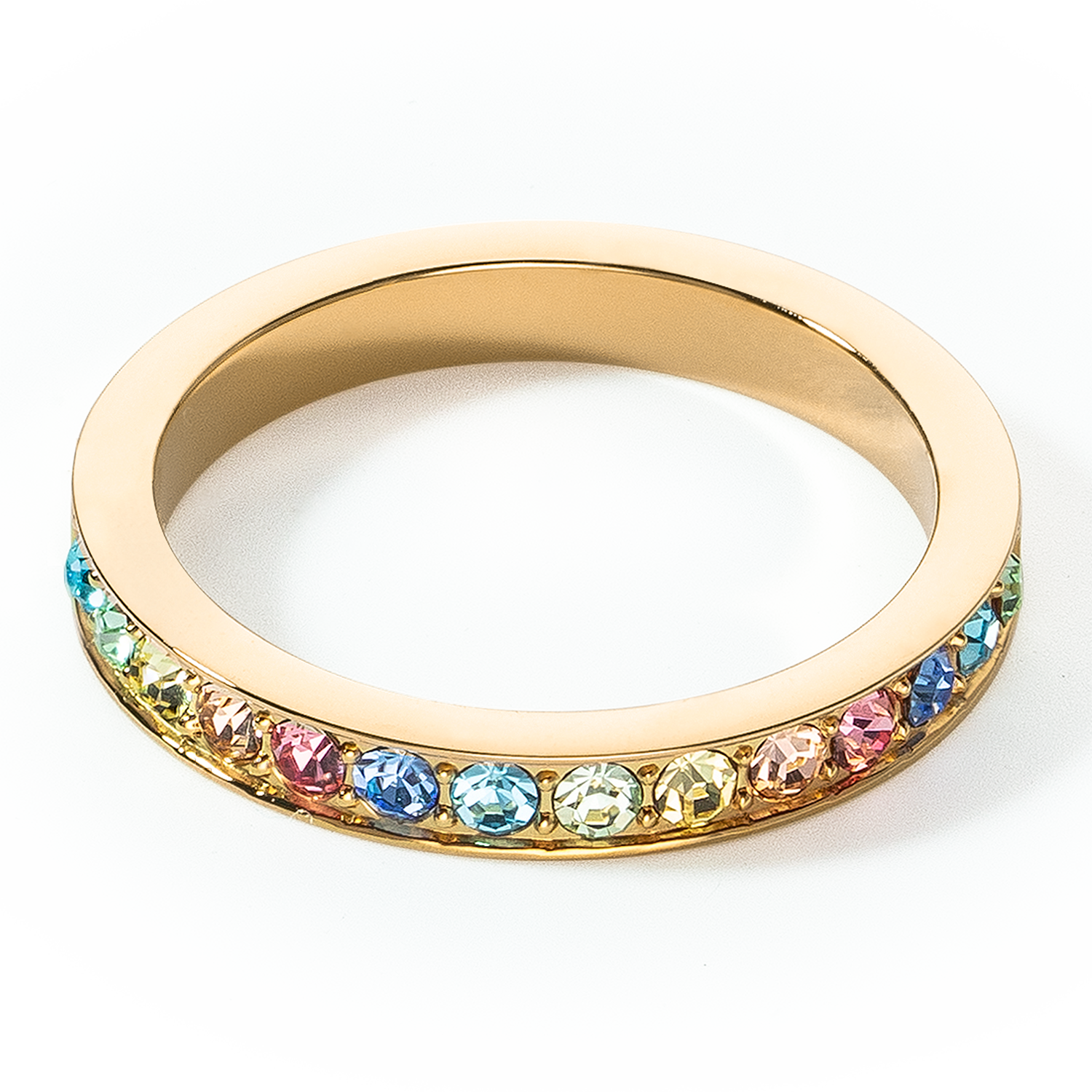 Ring Edelstahl & Kristalle gold multicolor pastell