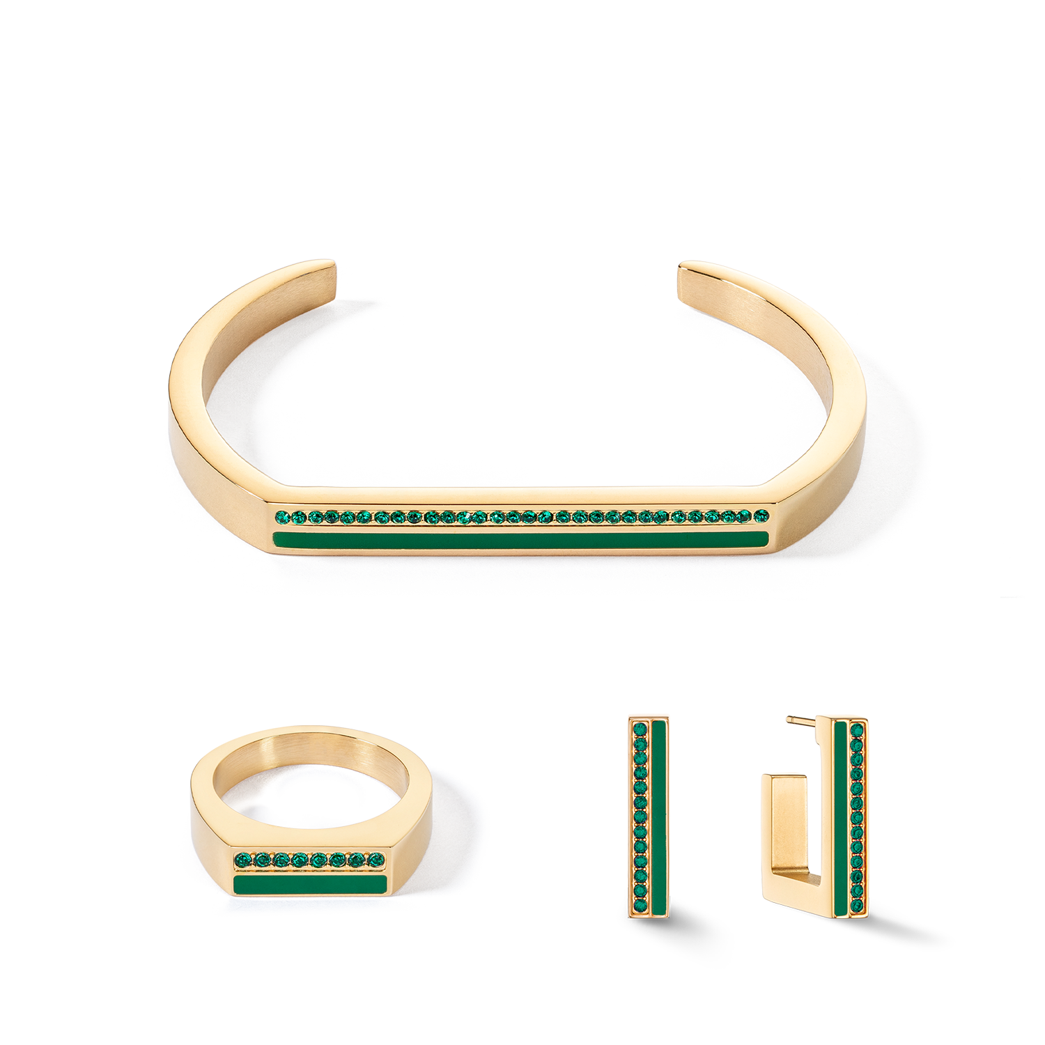 Armreif Cuff Square Stripes gold-grün