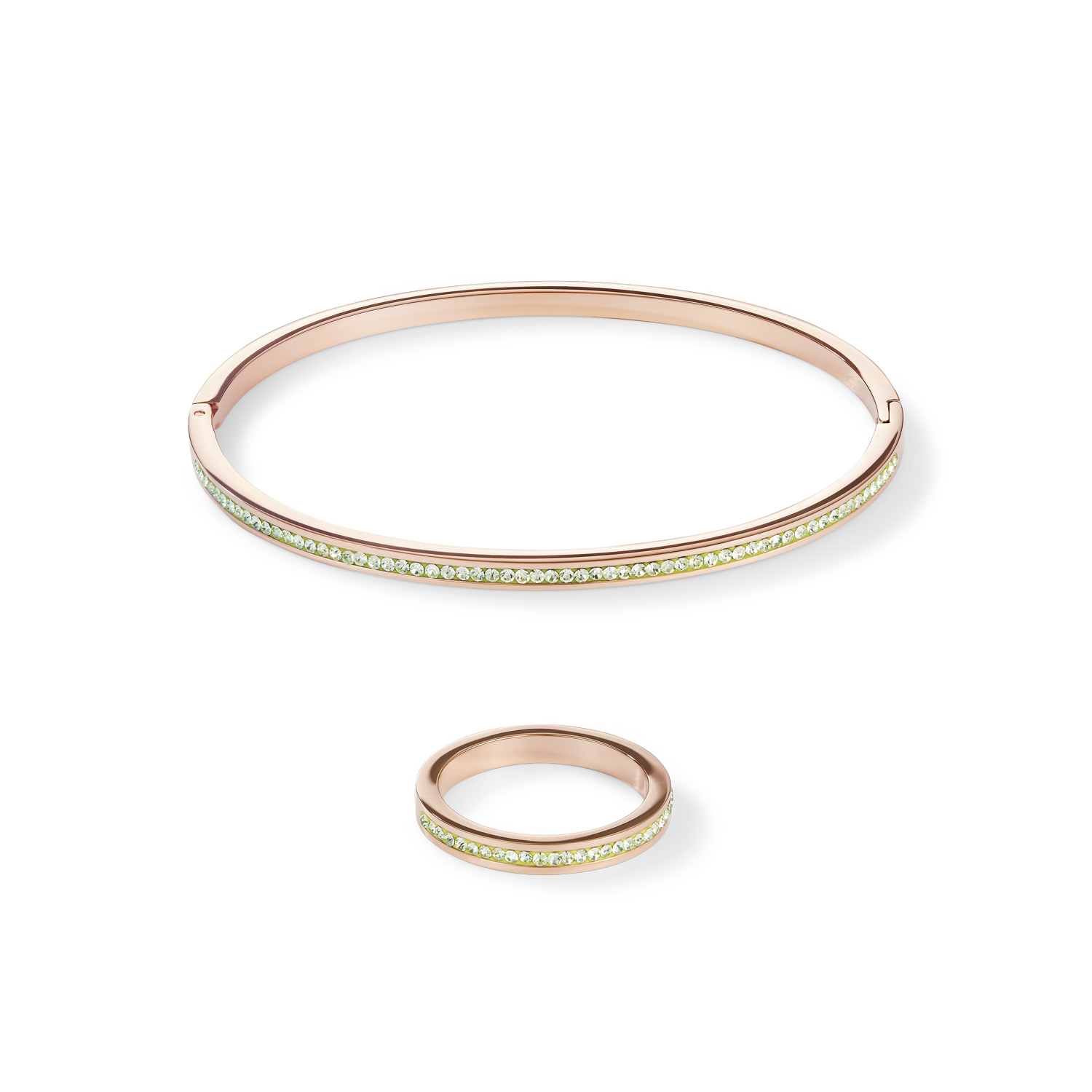 Armreif schmal Edelstahl rosegold & Kristalle Pavé hellgrün Größe 17 cm