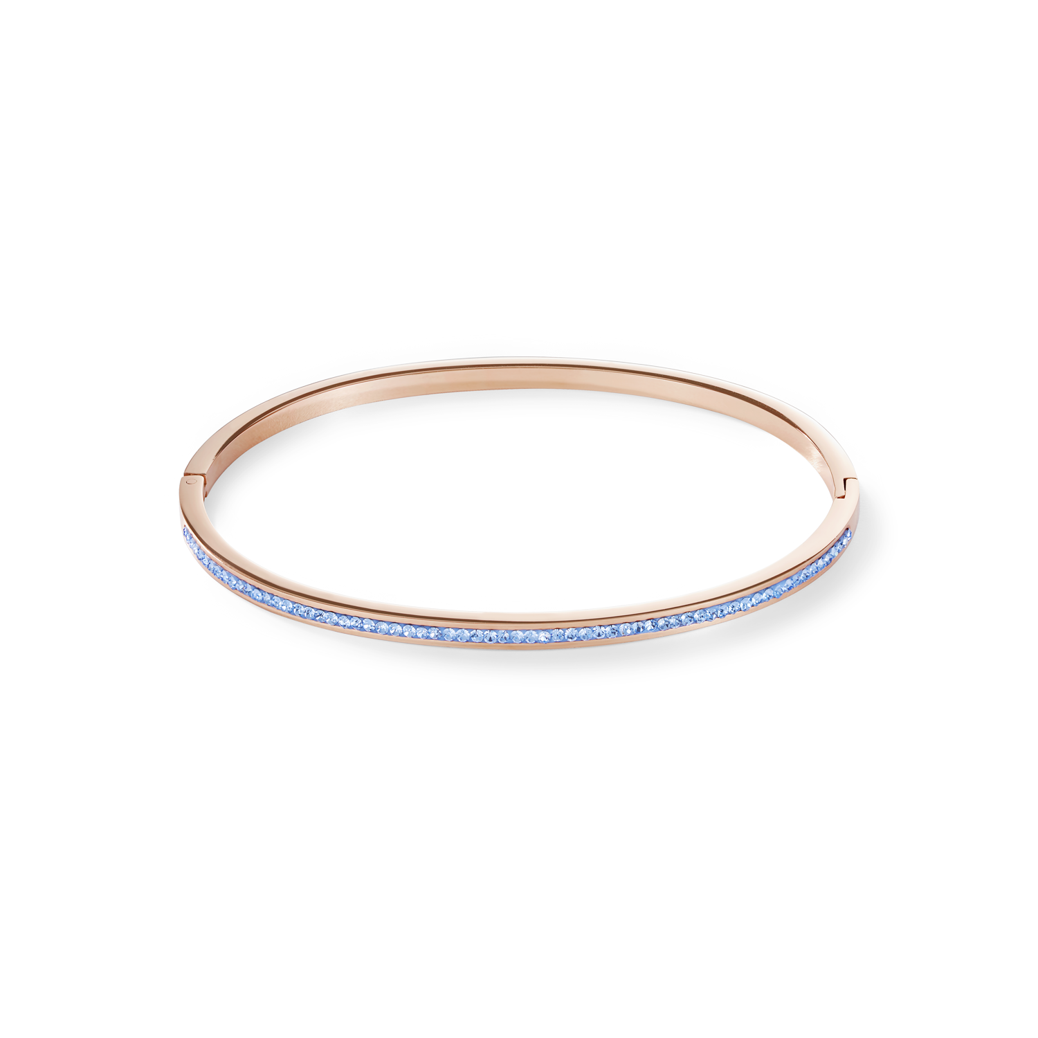 Armreif schmal Edelstahl rosegold & Kristalle Pavé hellblau Größe 17 cm