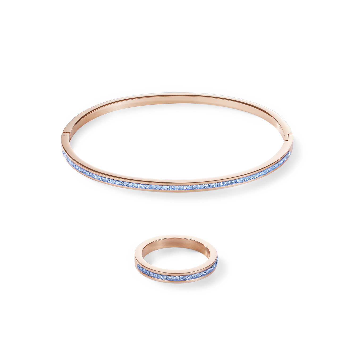 Armreif schmal Edelstahl rosegold & Kristalle Pavé hellblau Größe 17 cm