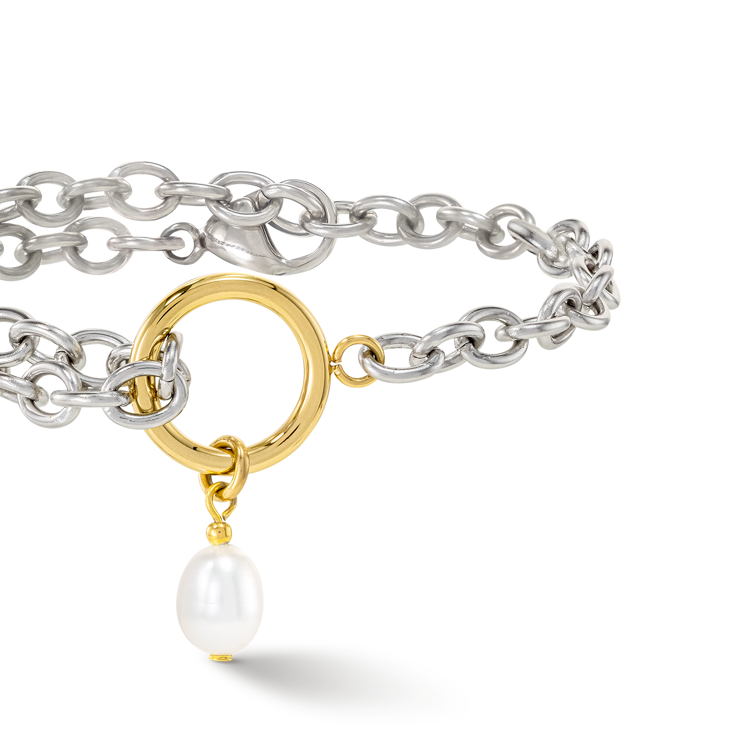 Armband Y & ovale Süßwasserperlen mit O-Ring bicolor
