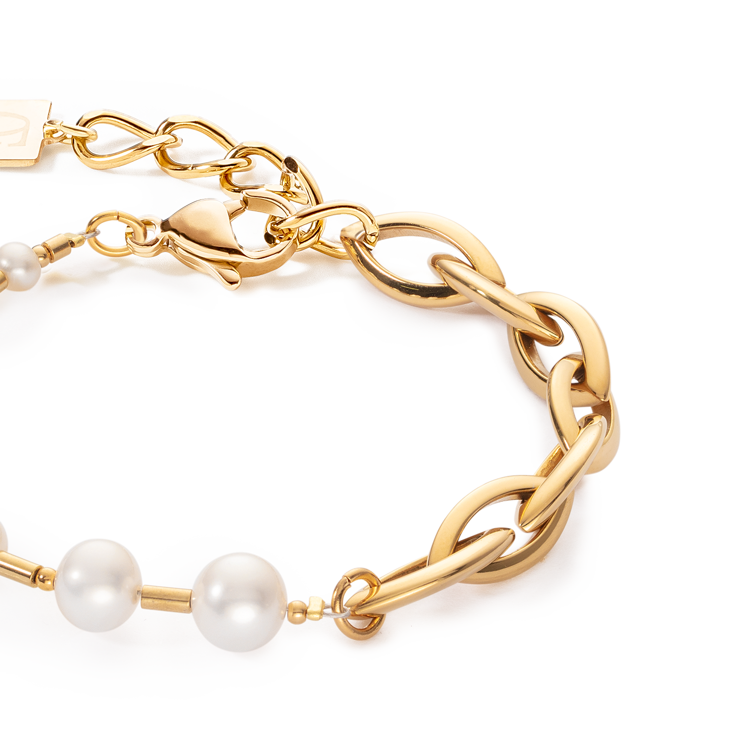 Armband Süßwasserperlen & Chunky Chain Navette Multiwear weiß-gold