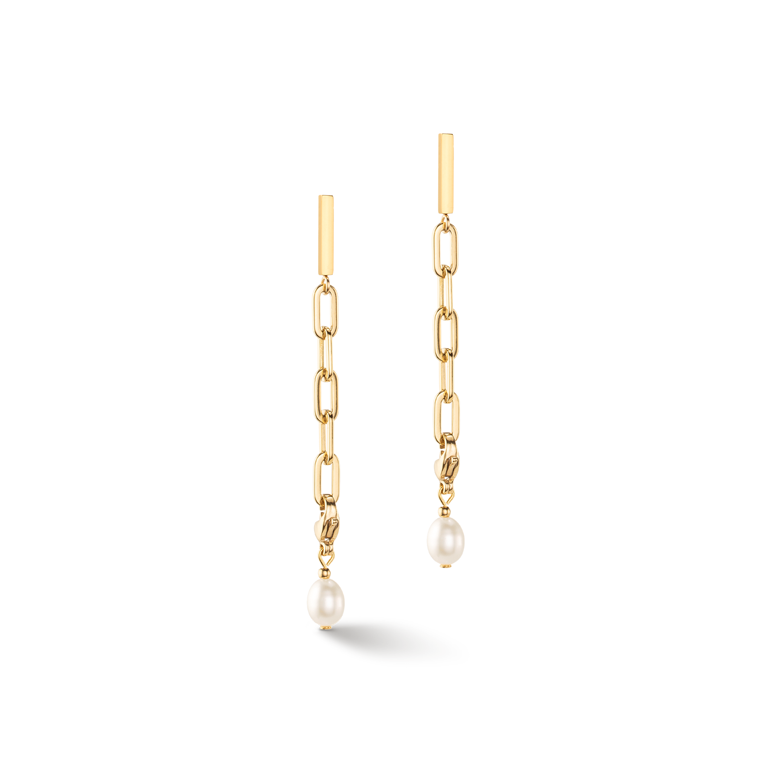 Ohrringe Modern Chain & Süßwasserperlen Charms gold