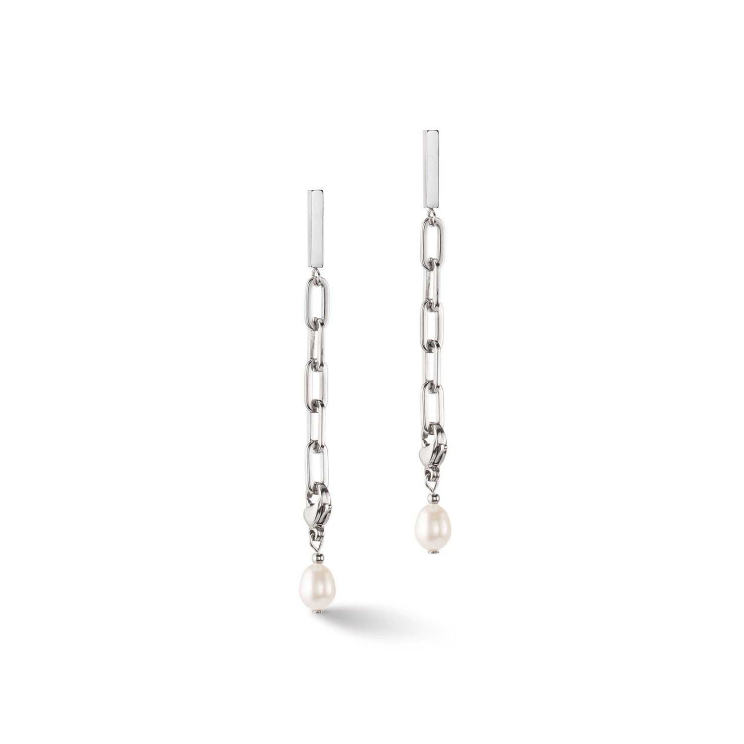 Ohrringe Modern Chain & Süßwasserperlen Charms silber