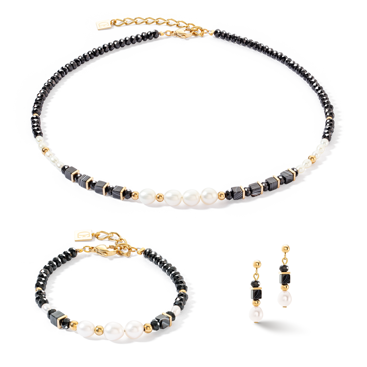Pearls & Onyx Halskette gold