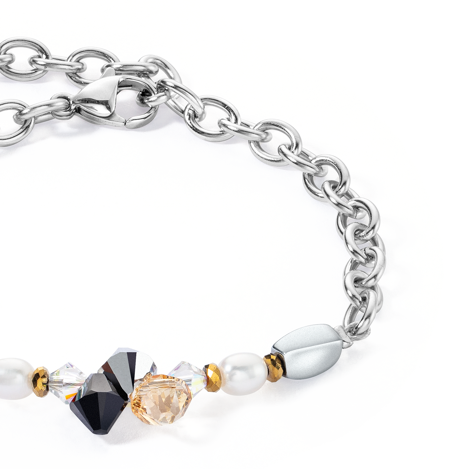 Amulett Boho Pearls Armband schwarz-weiß