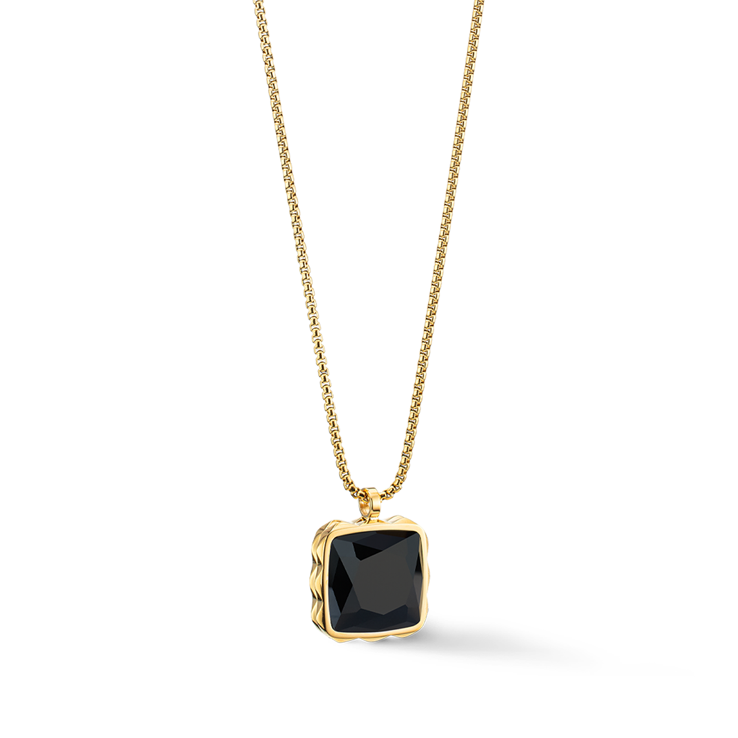 Halskette Amulett Spikes Square Onyx gold-Schwarz