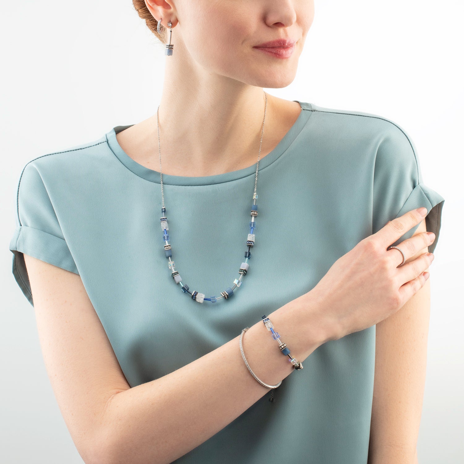 GeoCUBE® Iconic Nature Chain Ohrringe blau