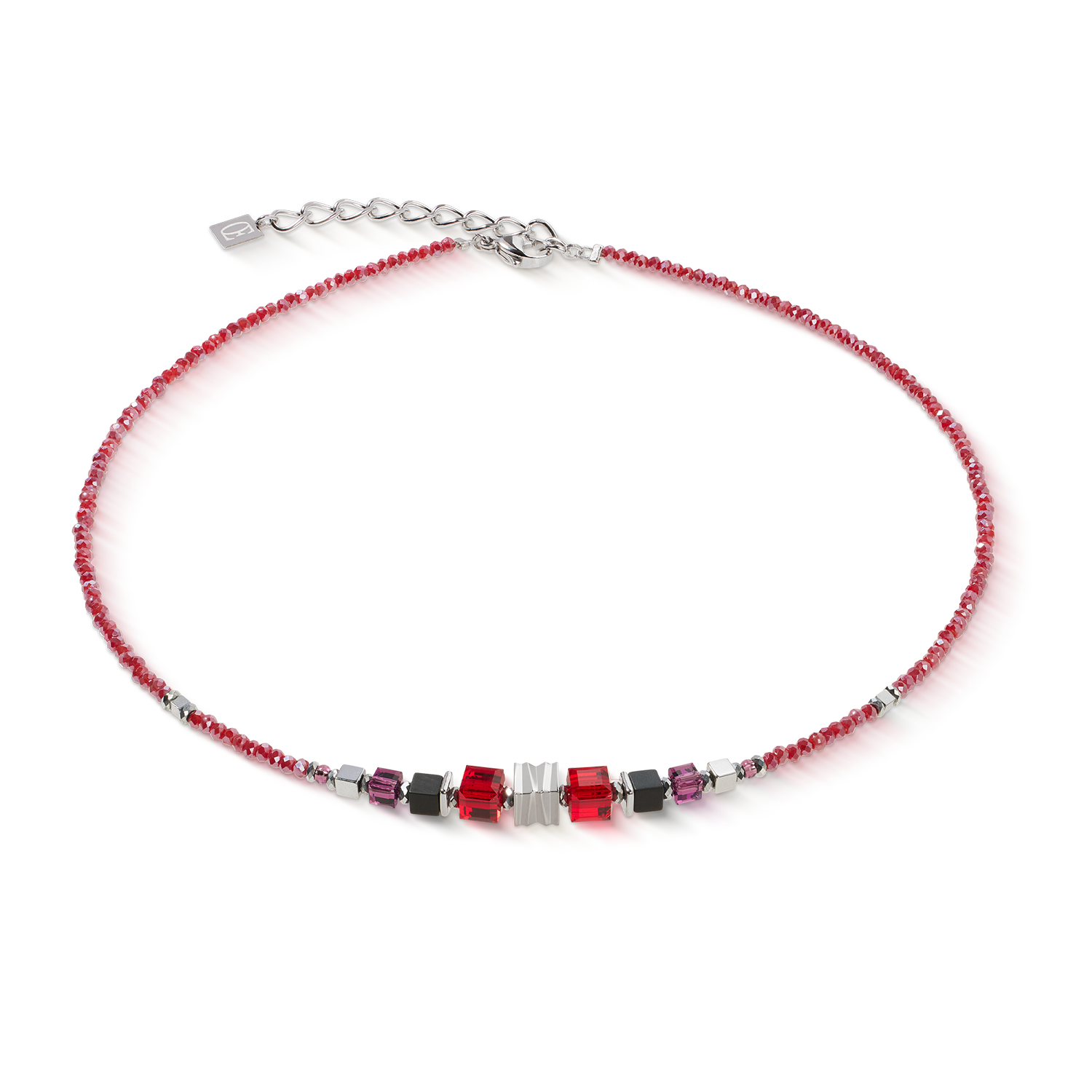 Halskette Wave Cube Flow silber-rot