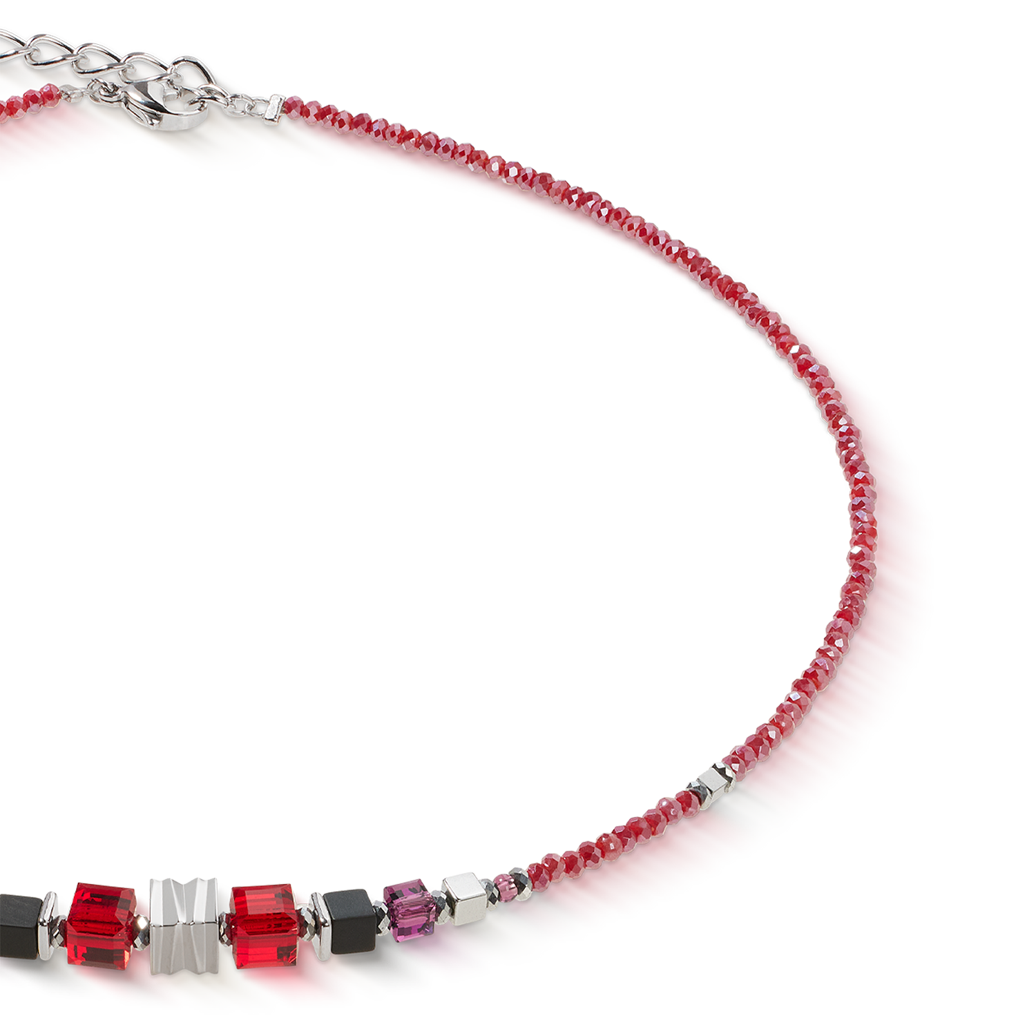 Halskette Wave Cube Flow silber-rot