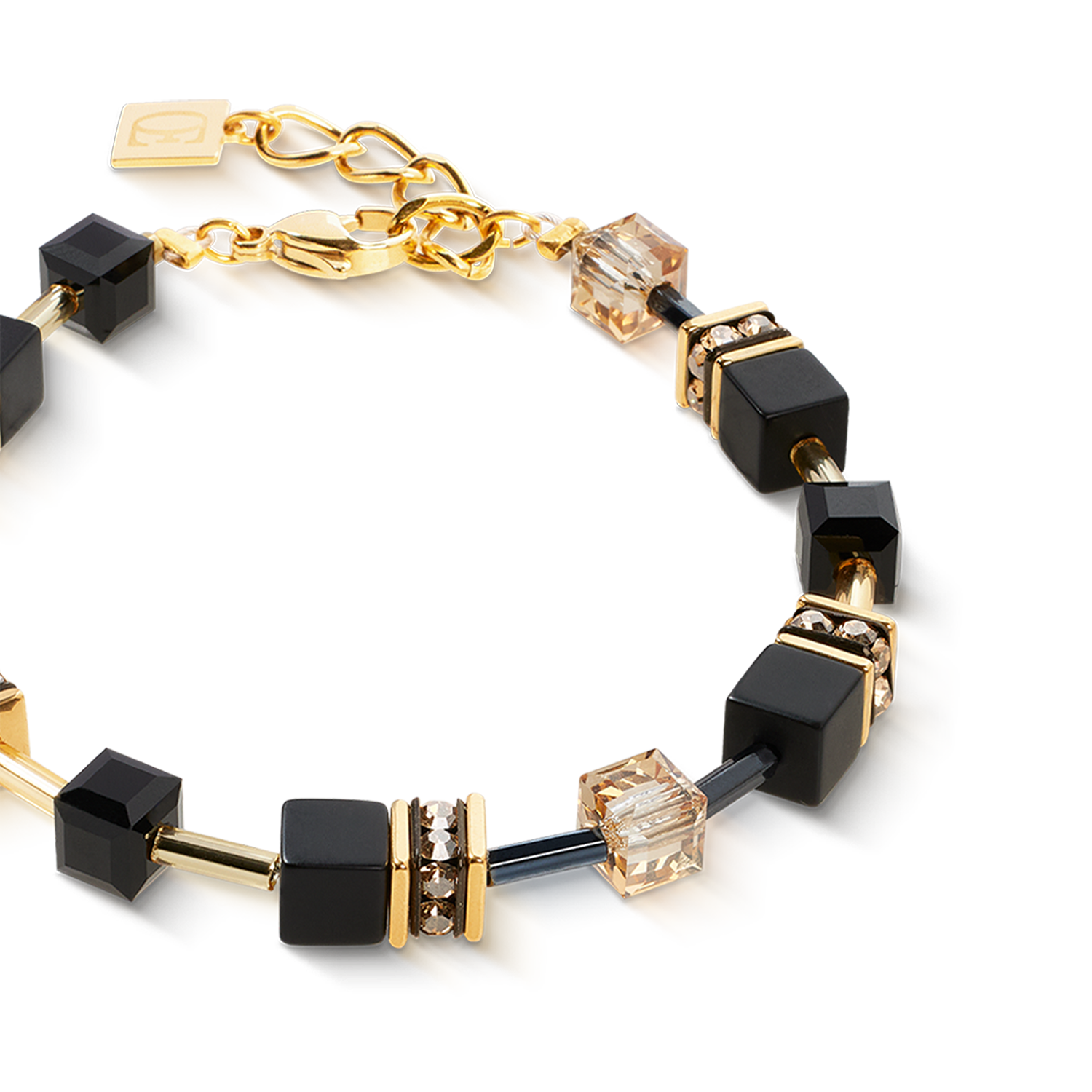 GeoCUBE® Armband Onyx schwarz-gold