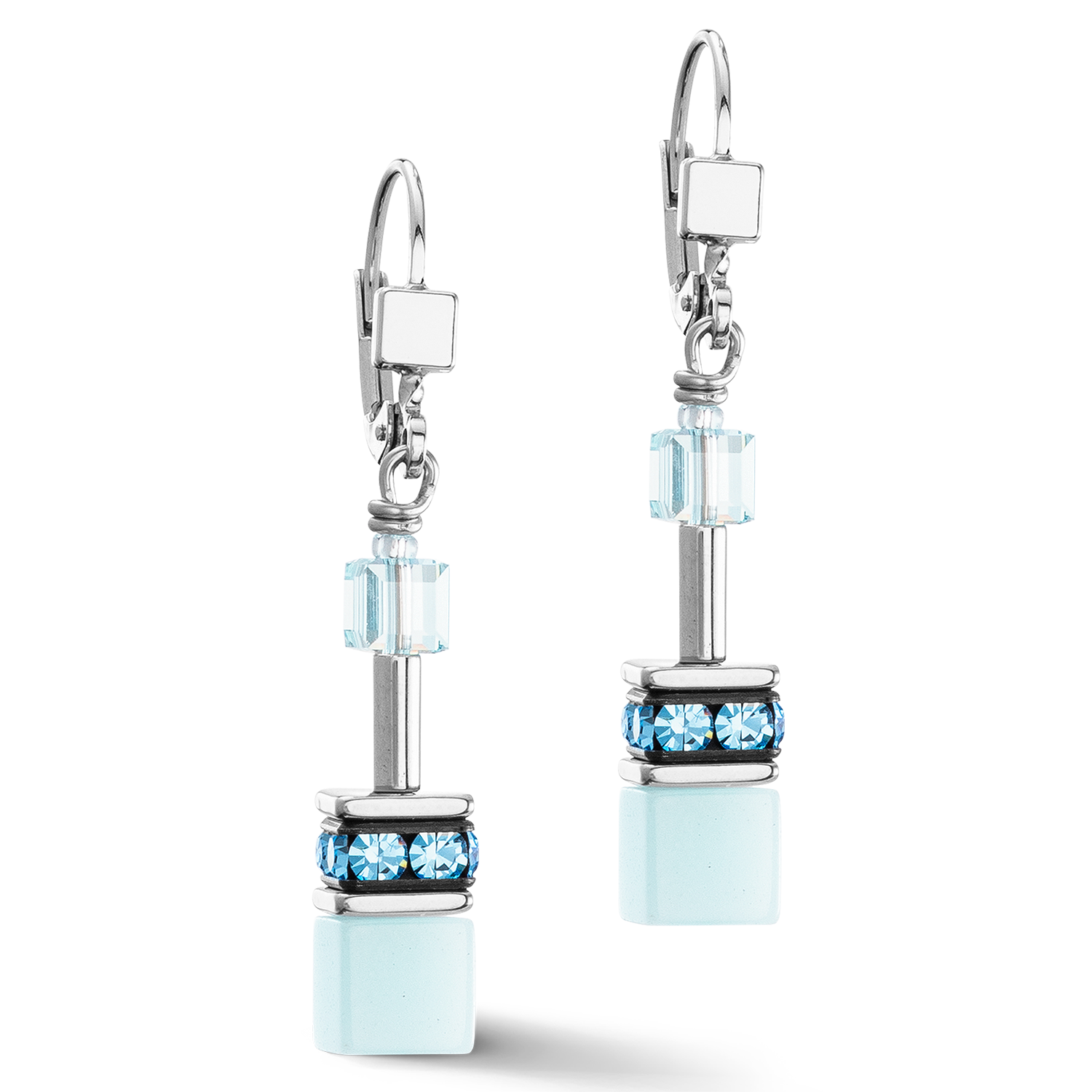 GeoCUBE® Iconic Mono Silber Ohrringe eisblau