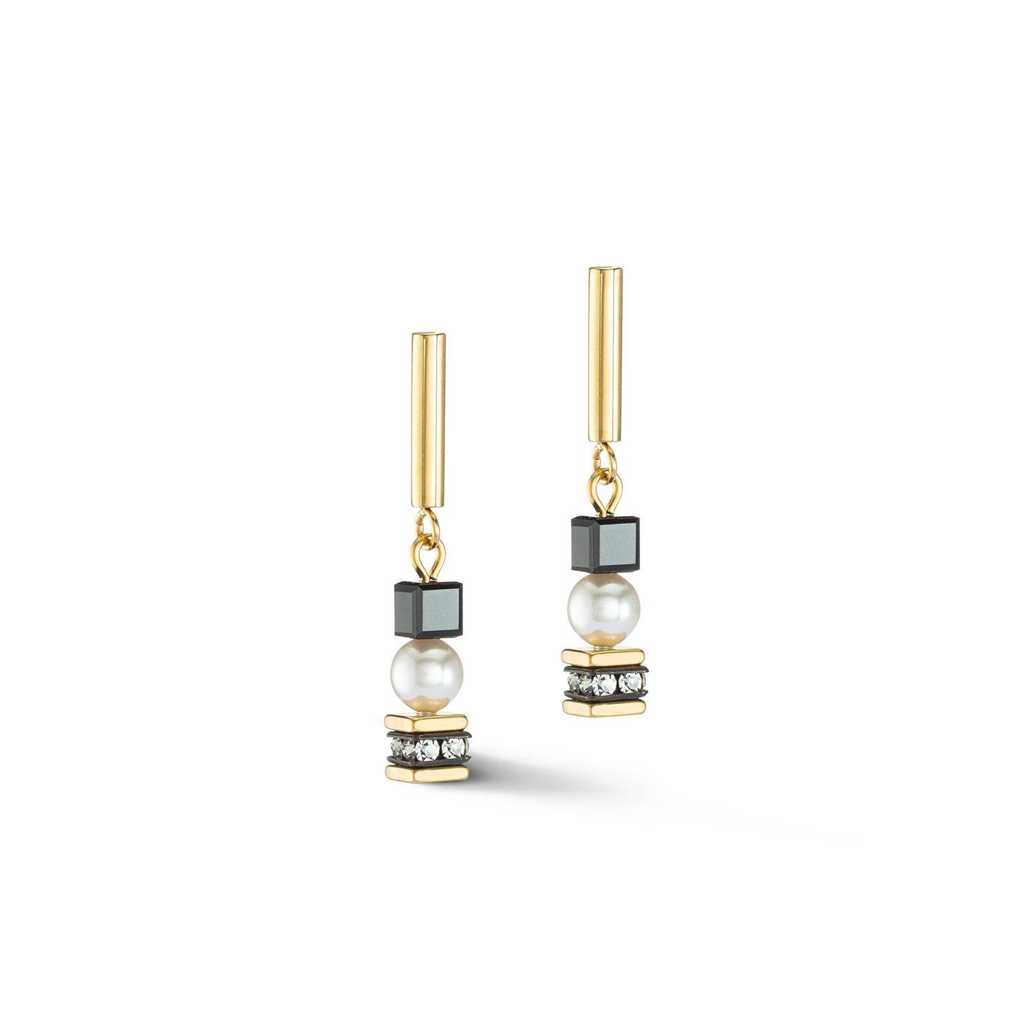 Ohrringe Mysterious Cubes & Pearls gold-schwarz