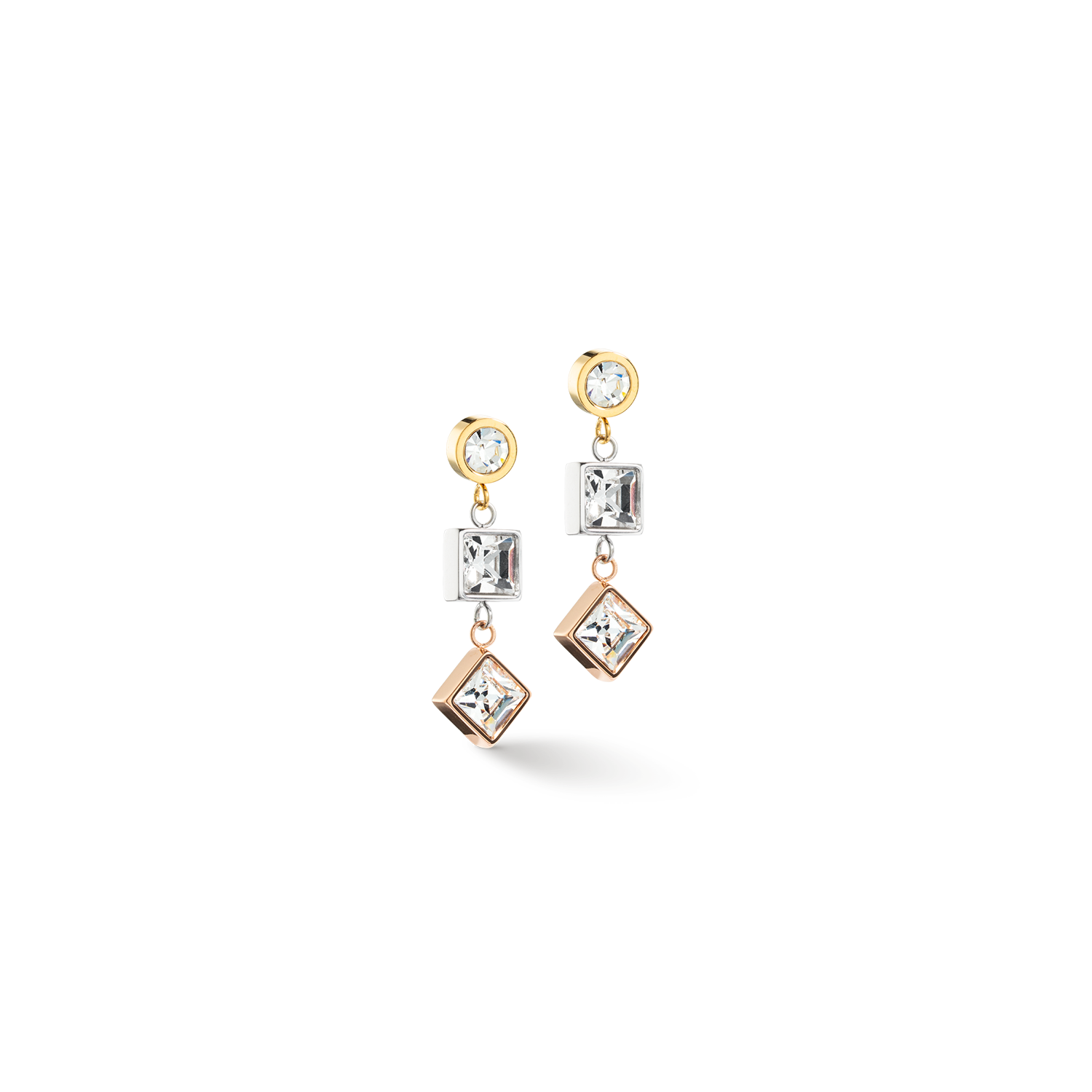 Ohrringe Brilliant Square Trilogy interchangeable Pendant Tricolor