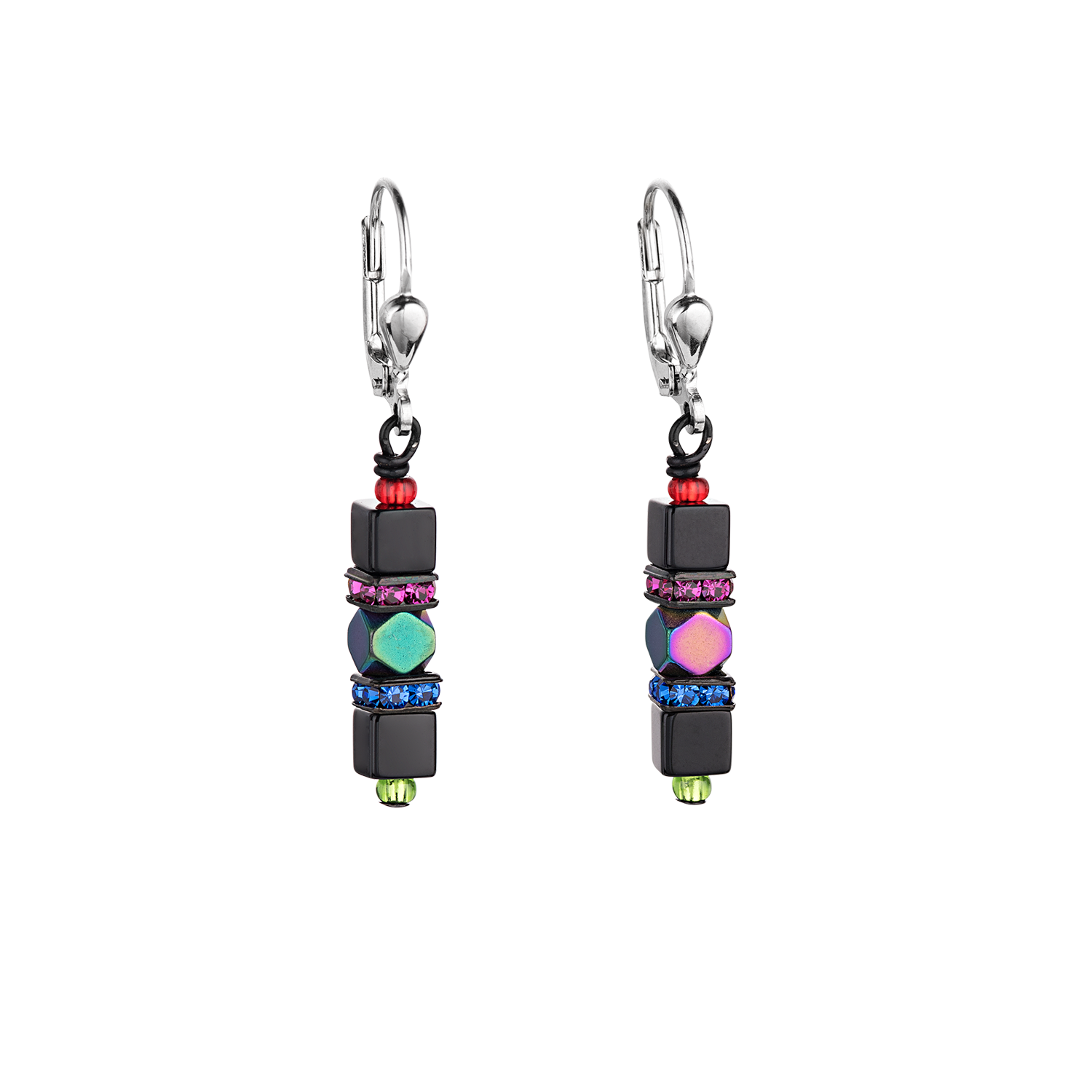 Ohrringe Hämatit, Strass und Glas multicolor