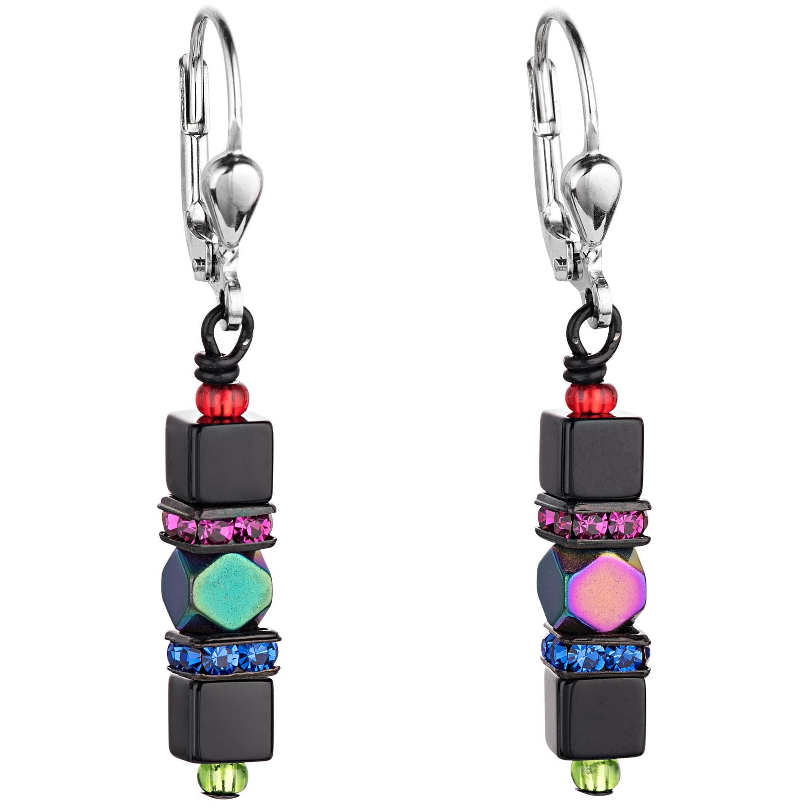 Ohrringe Hämatit, Strass und Glas multicolor