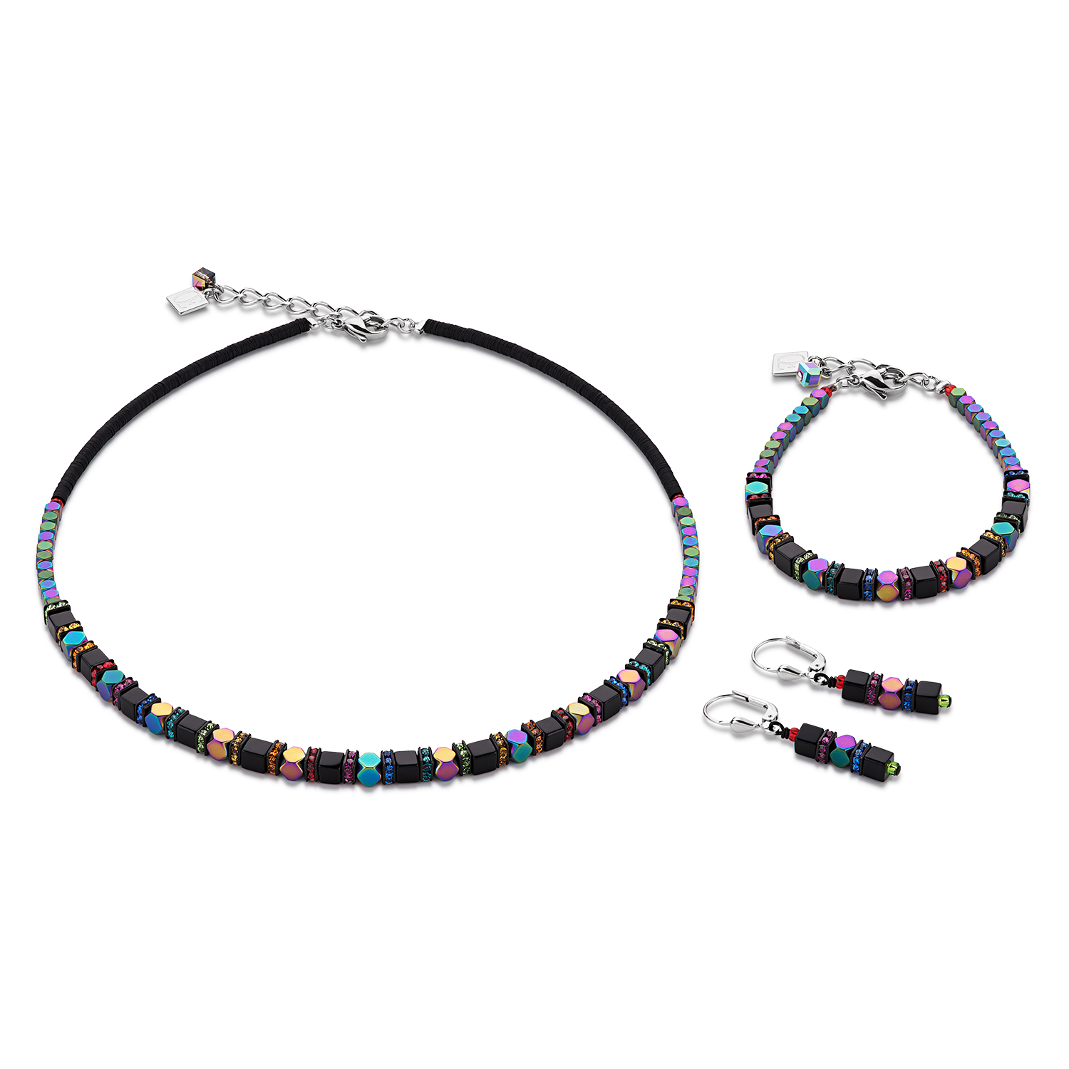 Ohrringe Hämatit, Strass und Glas multicolor