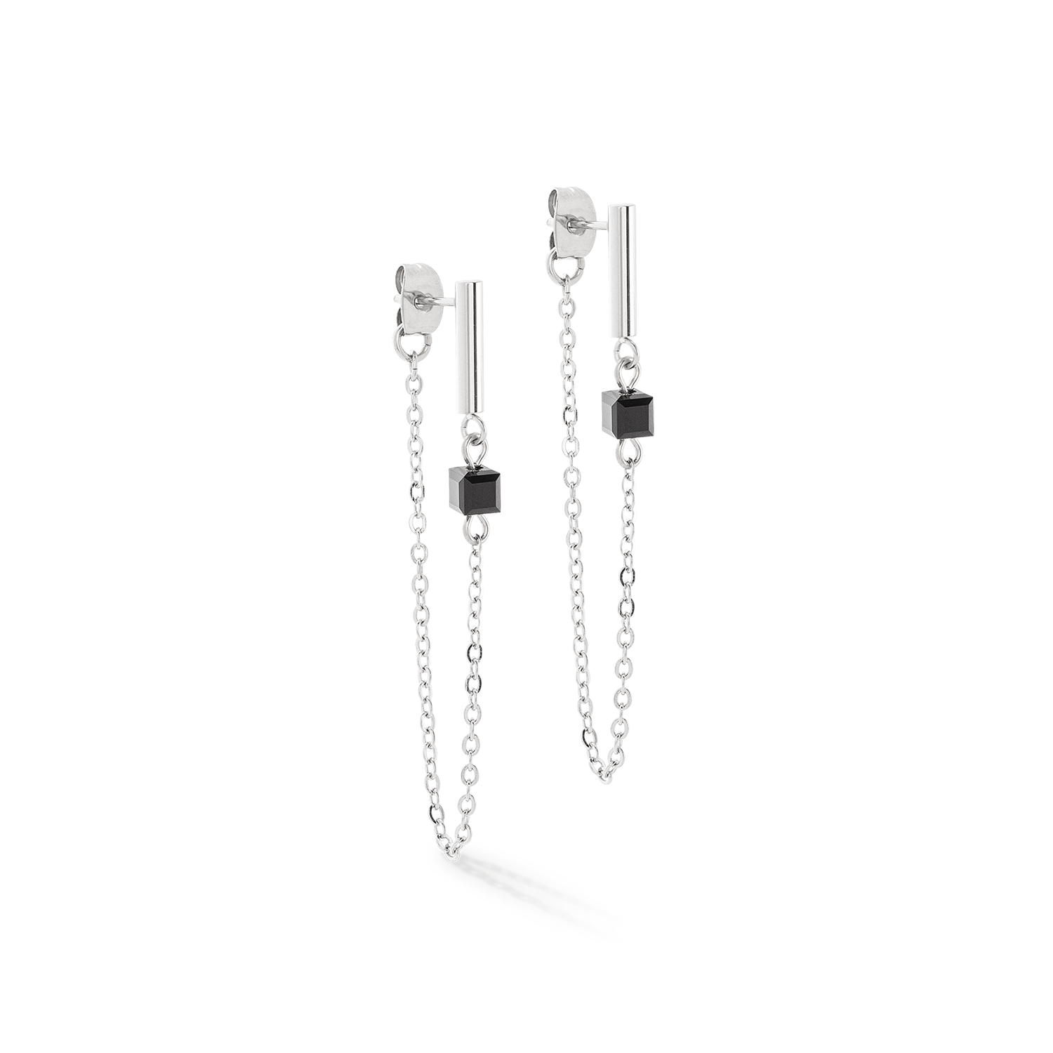 Ohrringe Mini Cubes & Chain silber-schwarz