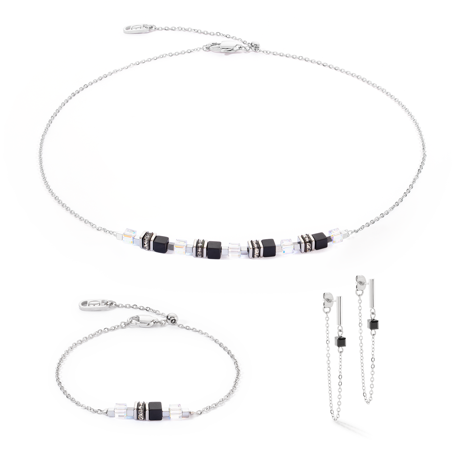 Armband Mini Cubes & Chain silber-schwarz