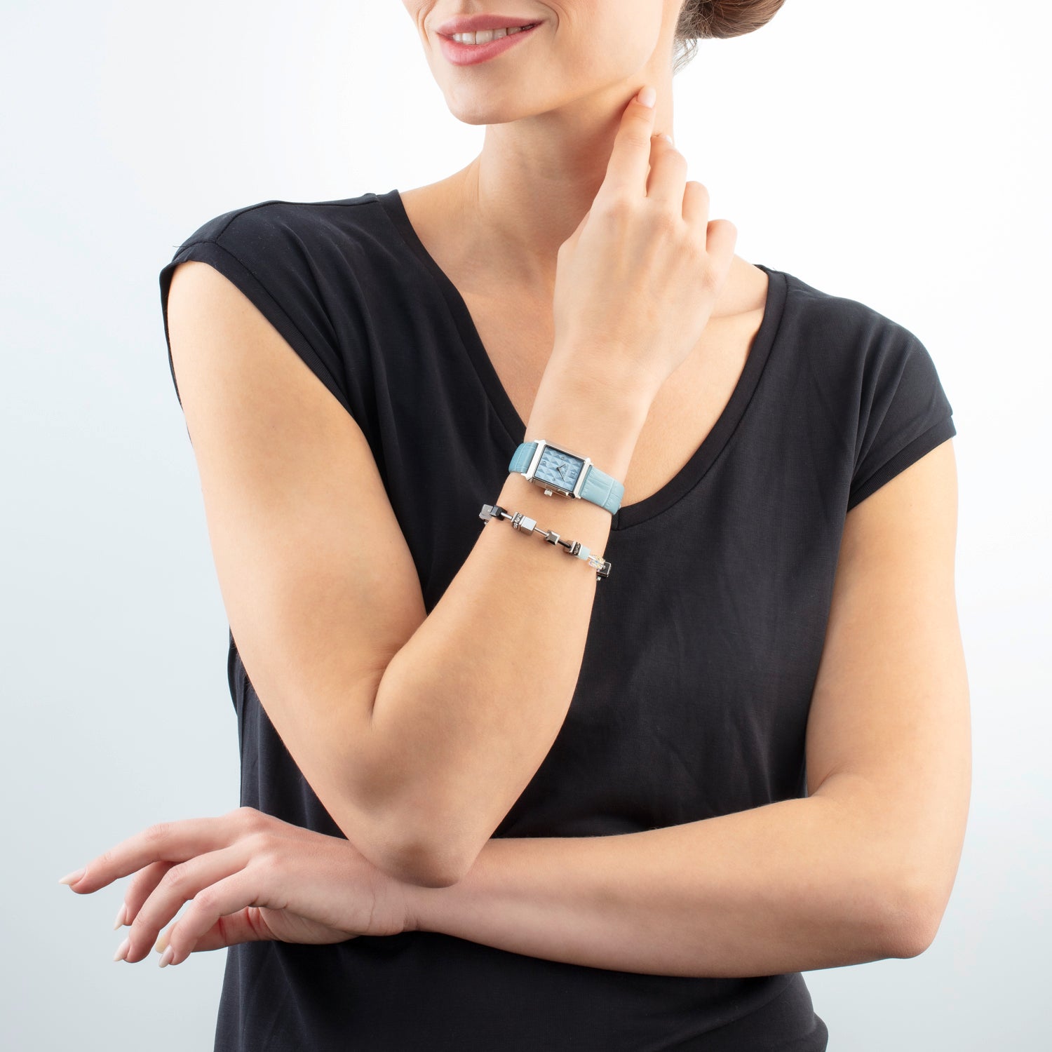 Uhr Iconic Spikes Sky Blue Silber & GeoCUBE® Iconic Armband Ice Serenity