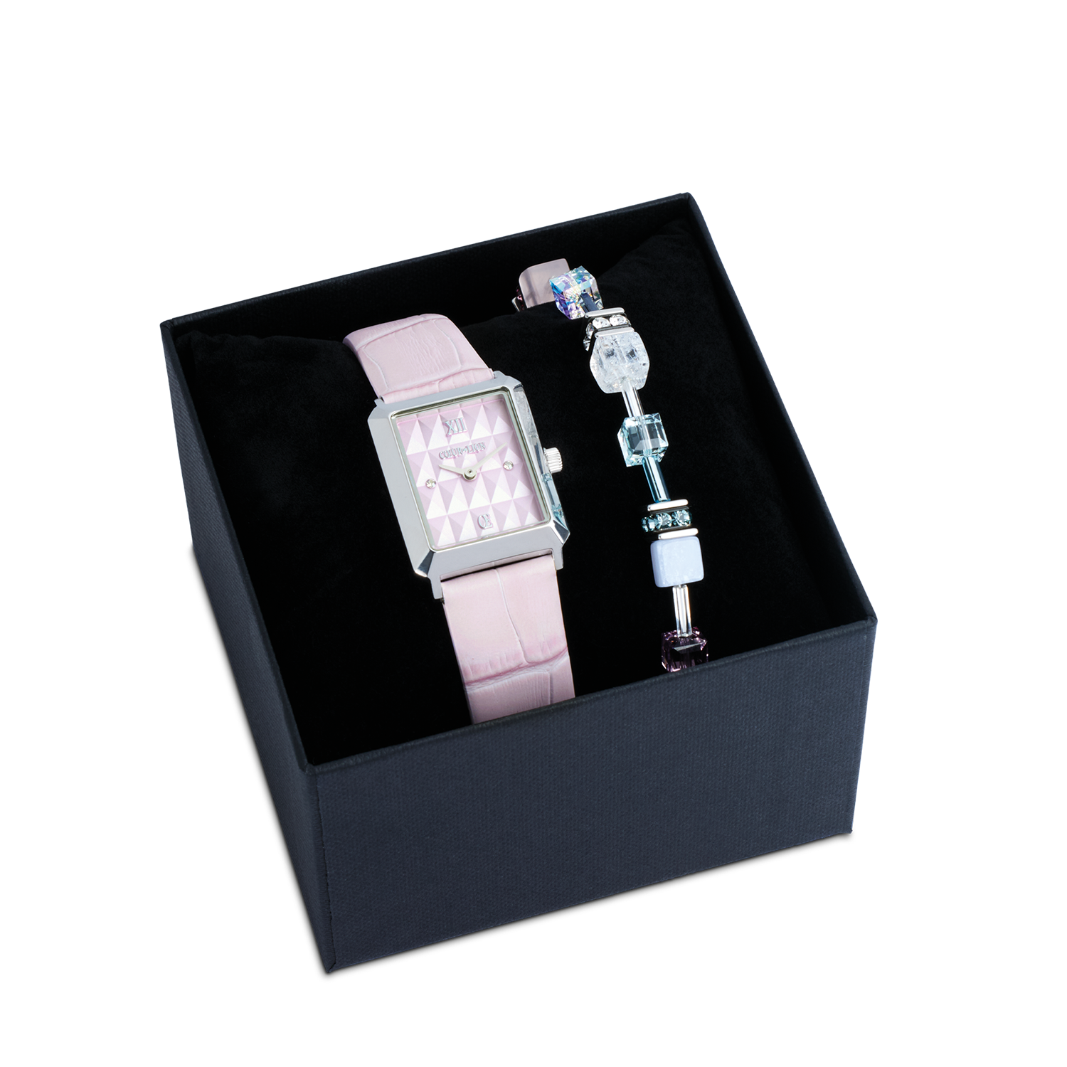 Uhr Iconic Spikes Rosé Silber & GeoCUBE® Iconic Precious Armband rosa-flieder