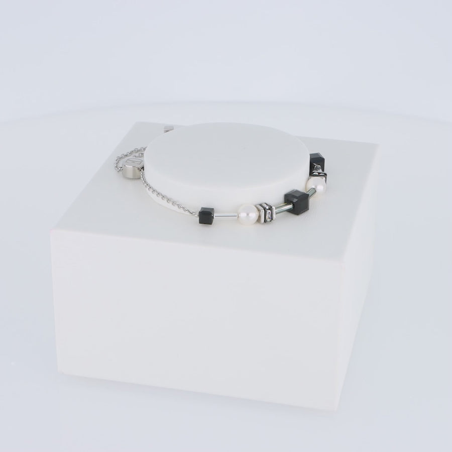 Armband Mysterious Cubes & Pearls silber-schwarz