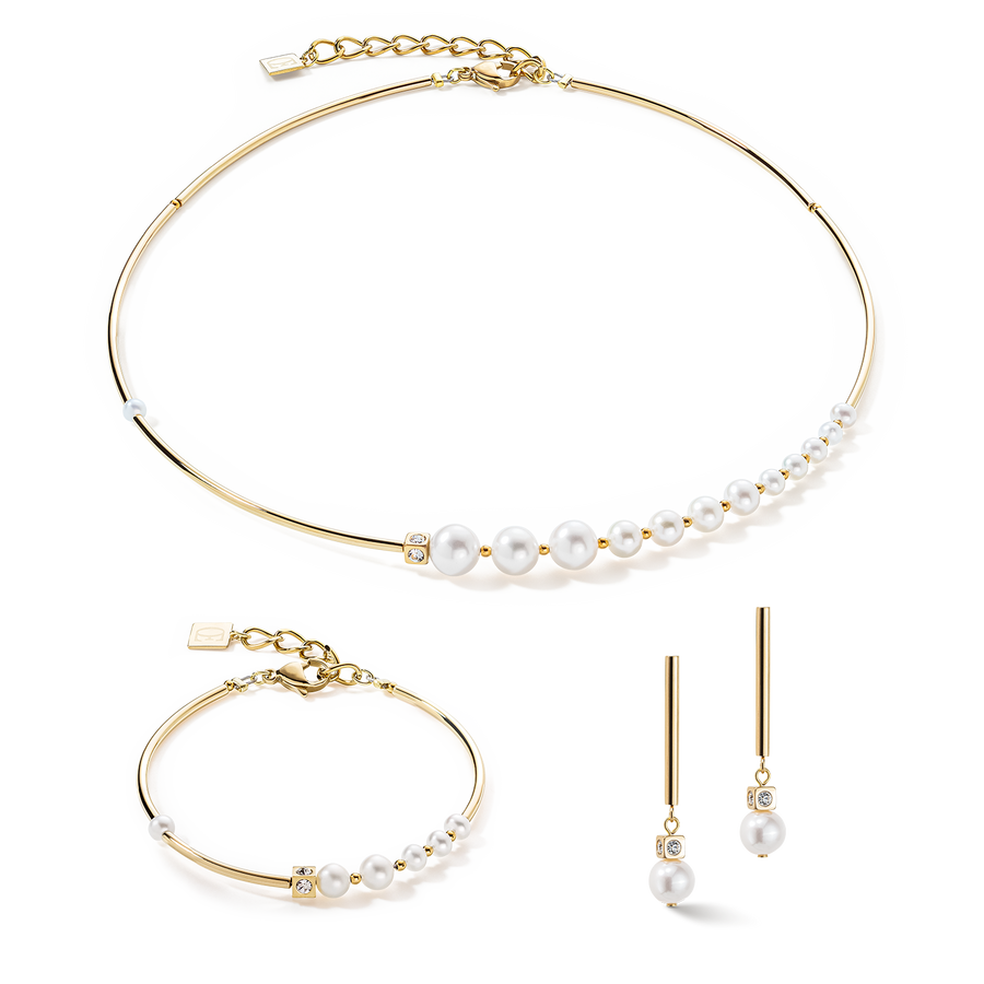 Ohrringe Asymmetrie Süßwasserperlen & Edelstahl weiß-gold