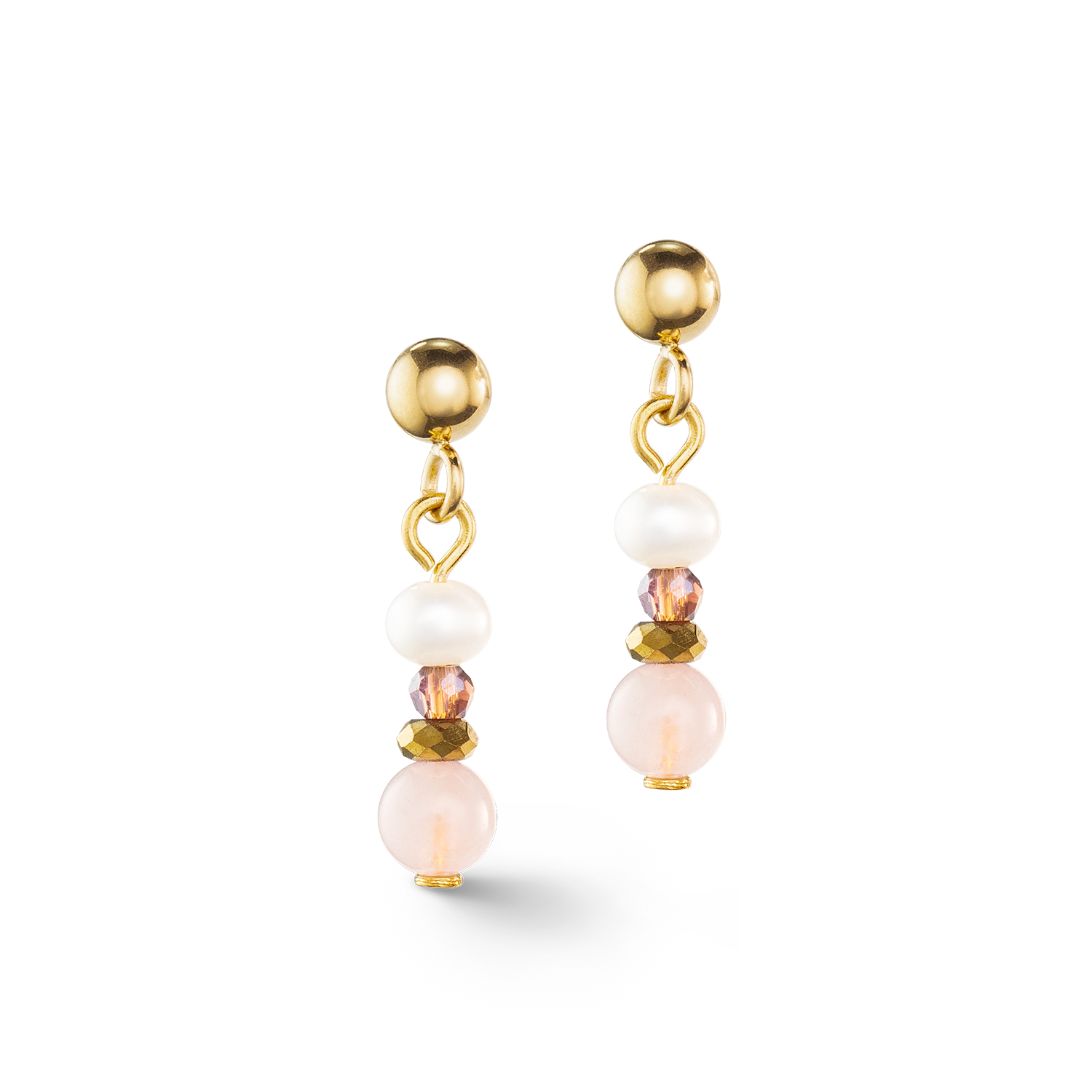 Ohrringe Romantic Süßwasserperlen & Rosenquarz gold