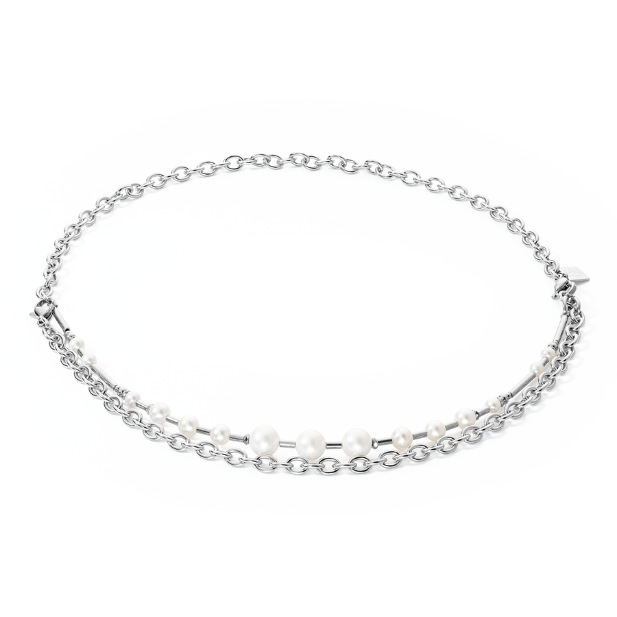 Halskette Süßwasserperlen & chain Multiwear silber