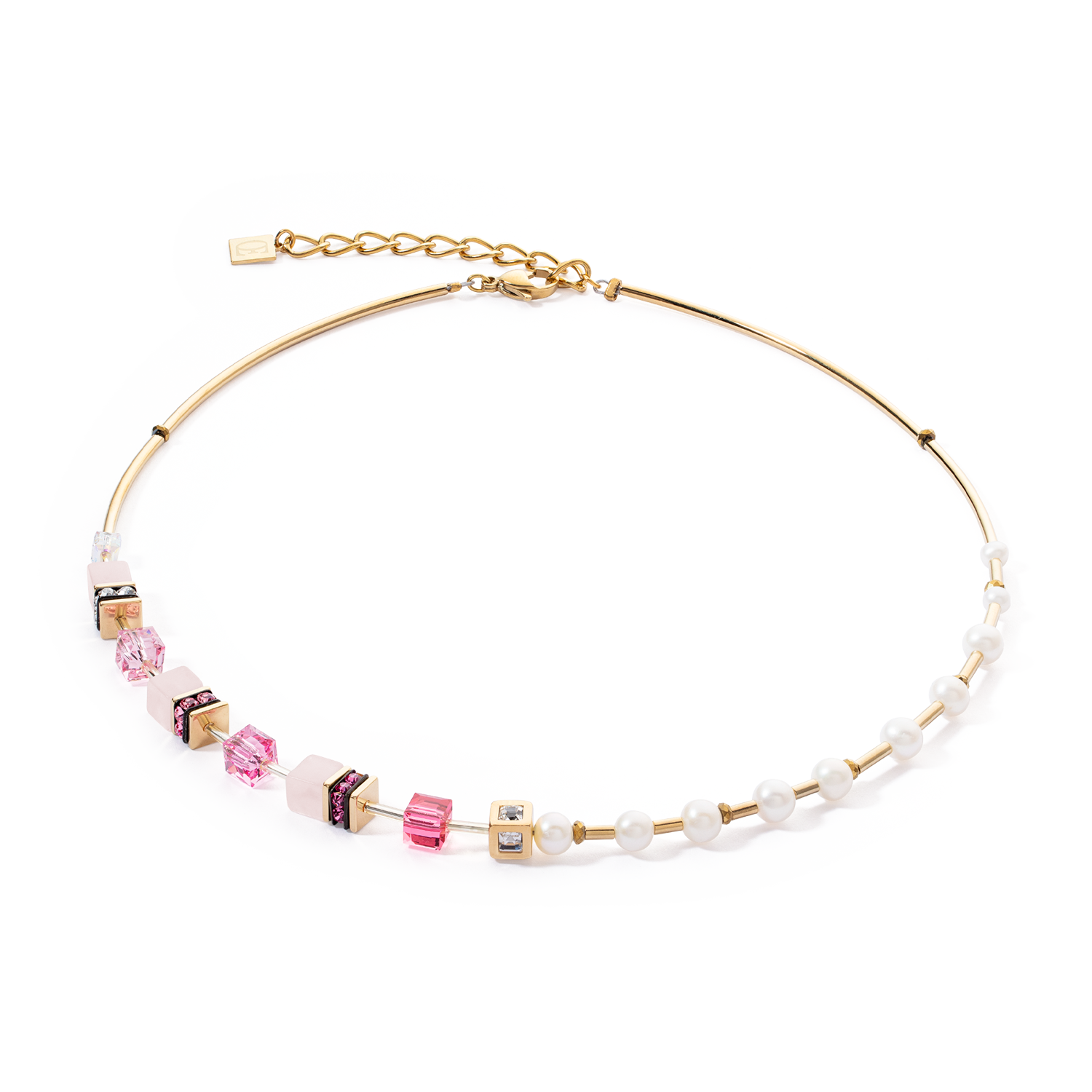 Halskette GeoCUBE® Fusion Precious Pearl Mix Gold-Pink