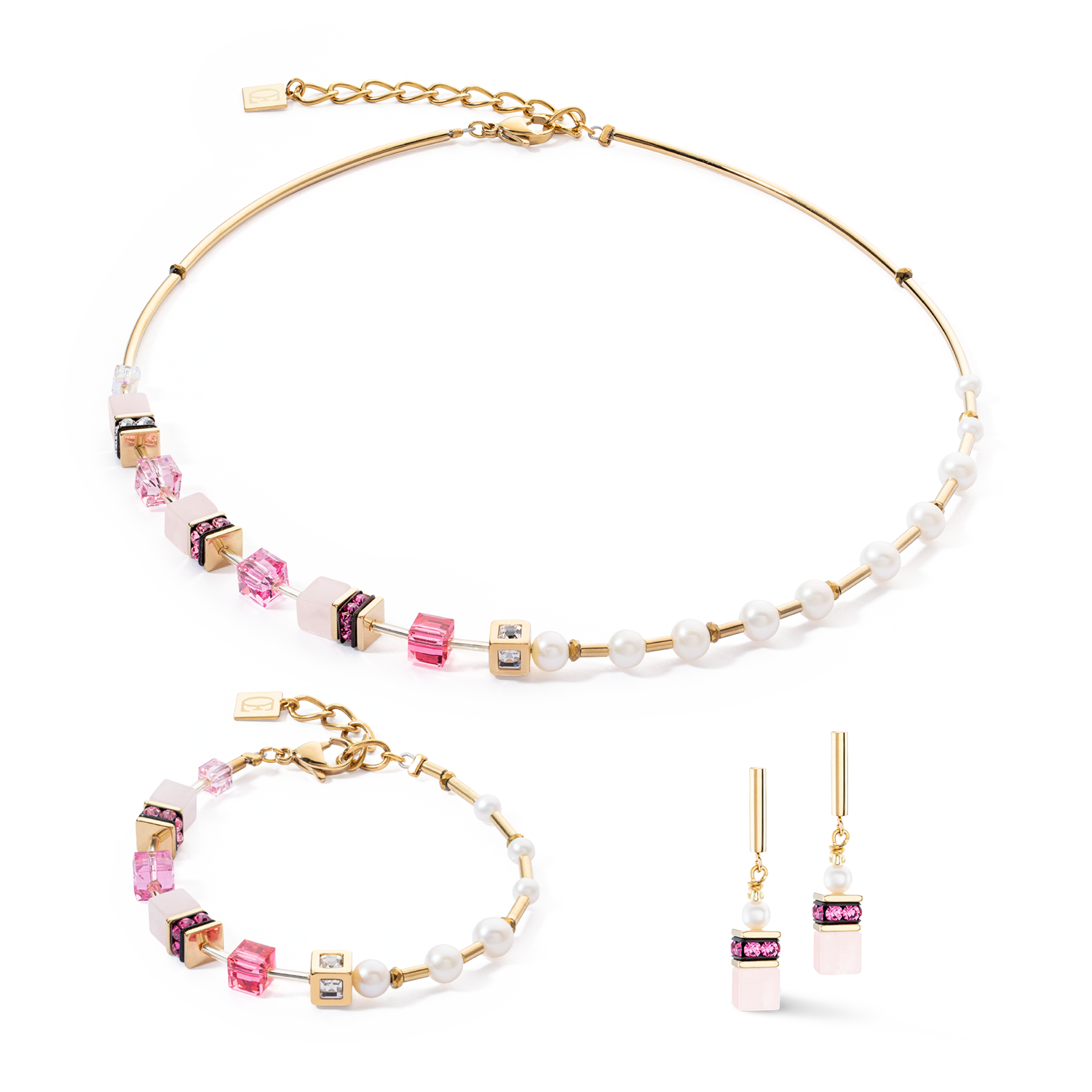 Ohrringe GeoCUBE® Fusion Precious Pearl Mix Gold-Pink