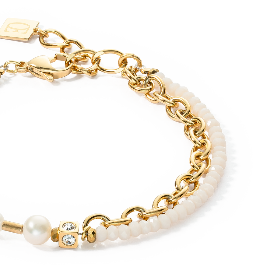 Armband Chain & Pearl Fever weiß-gold