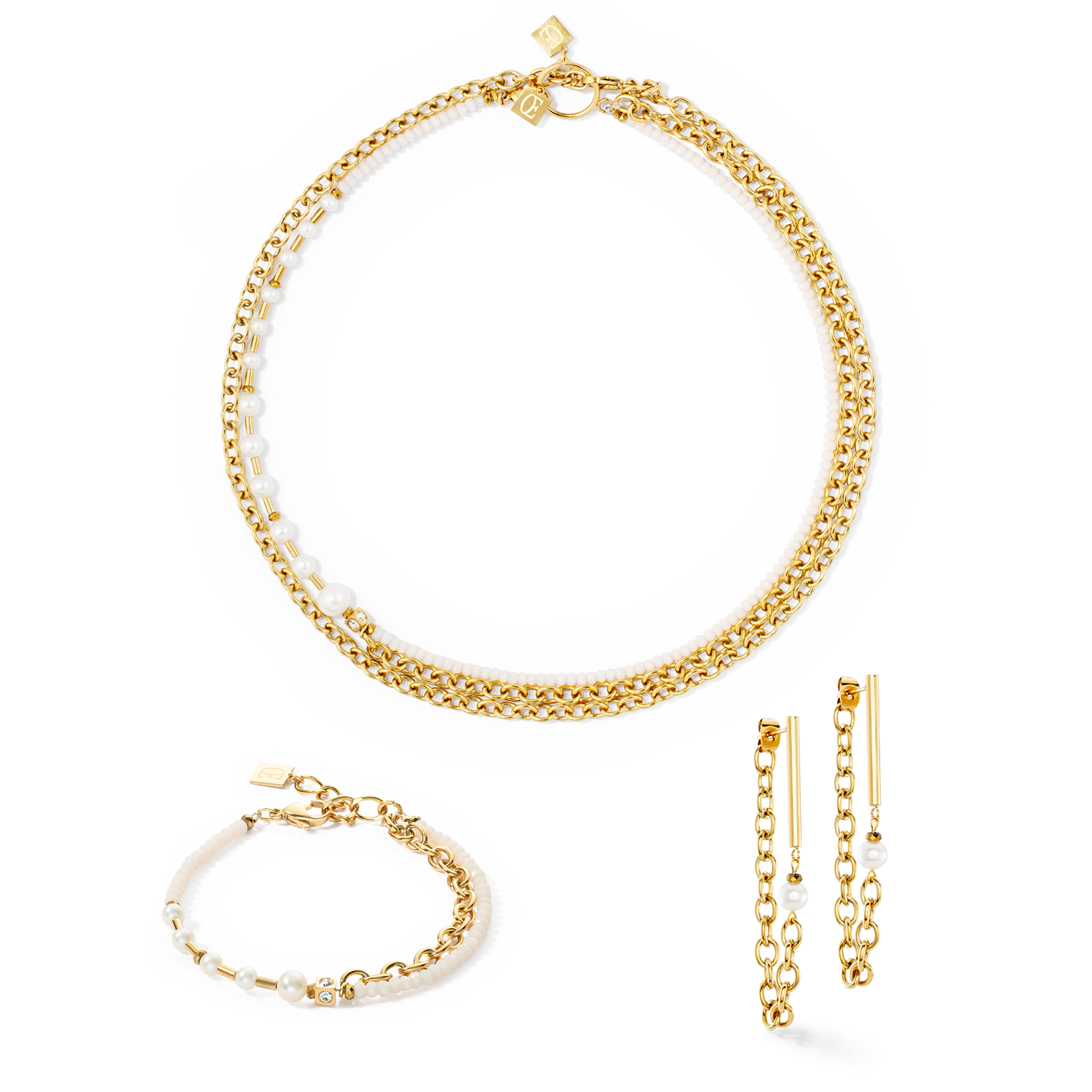Armband Chain & Pearl Fever weiß-gold