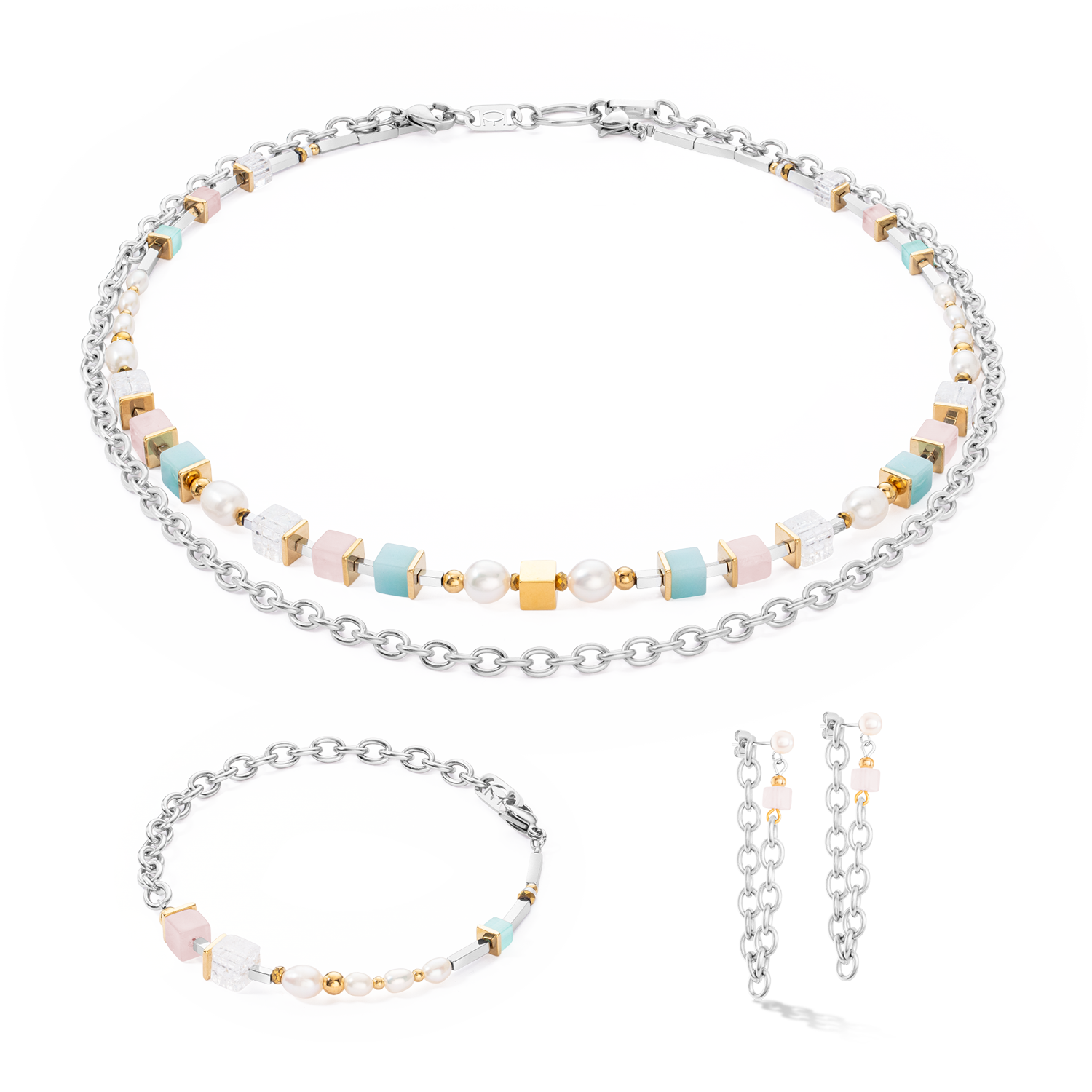 Ohrringe Cool Romantic Cubes & Pearls Bicolor