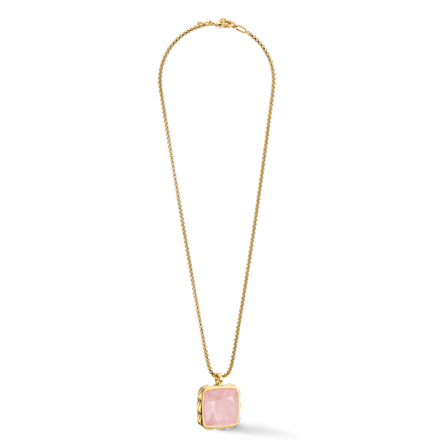 Halskette Amulett Spikes Square Rosenquarz Gold-Rosa