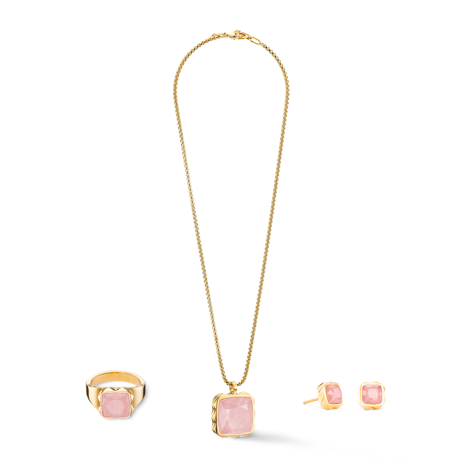 Halskette Amulett Spikes Square Rosenquarz Gold-Rosa