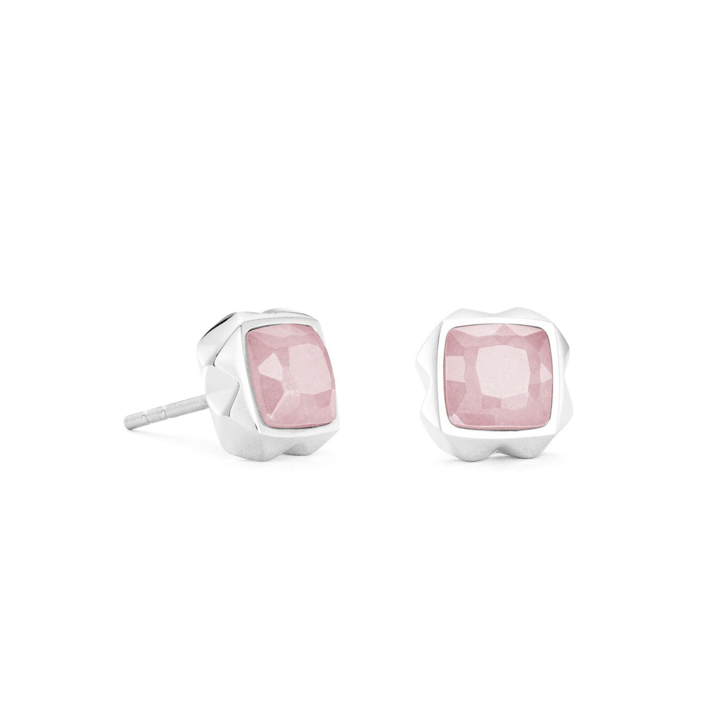 Ohrringe Spikes Square Rosenquarz Silber-Rosa