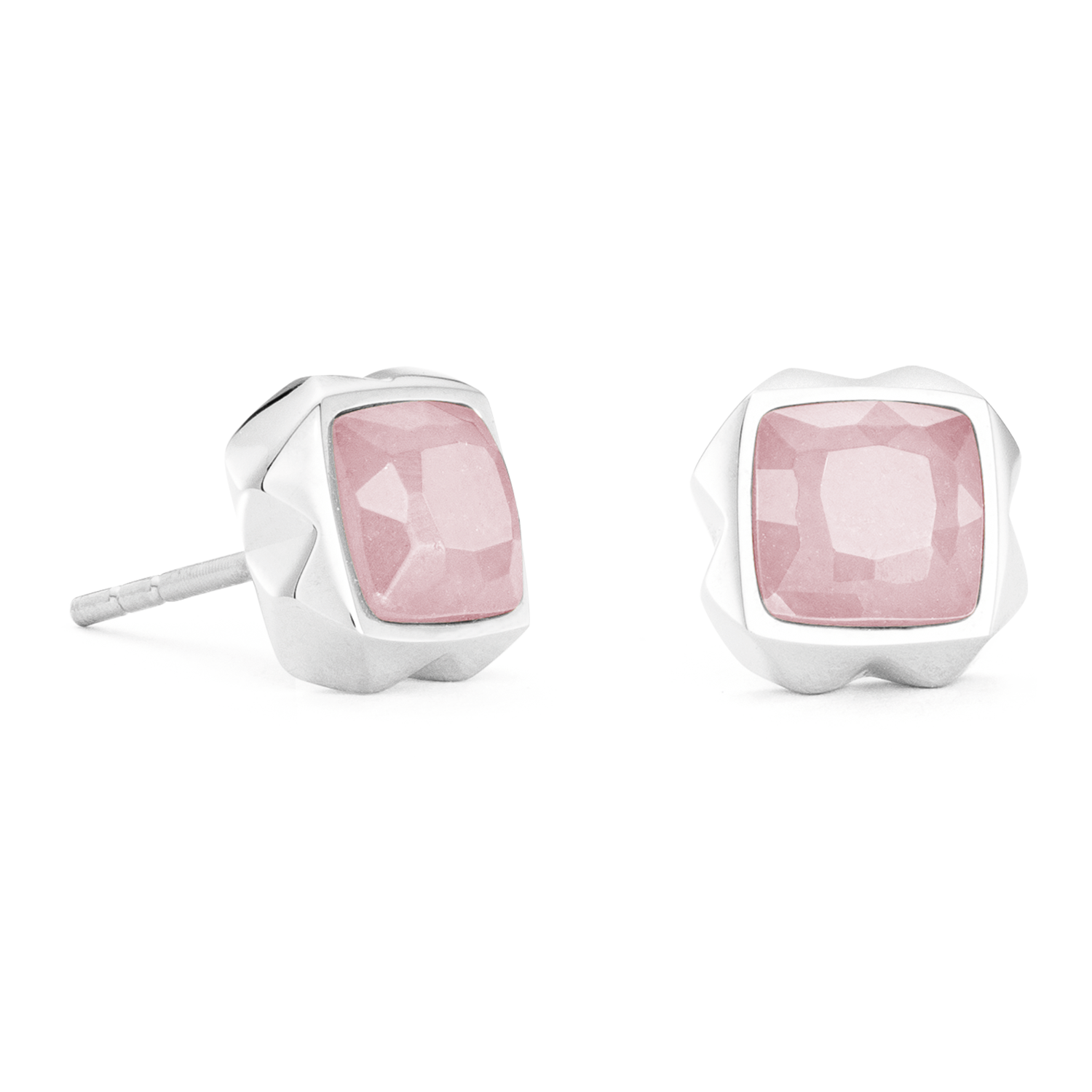 Ohrringe Spikes Square Rosenquarz Silber-Rosa