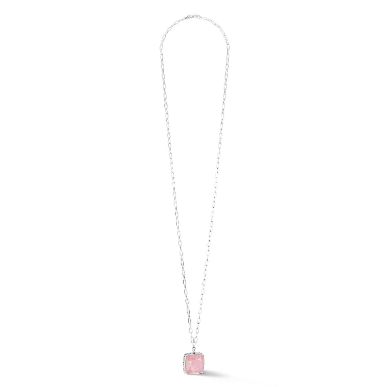 Halskette OE Amulett Square Rosenquarz Silber-Rosa
