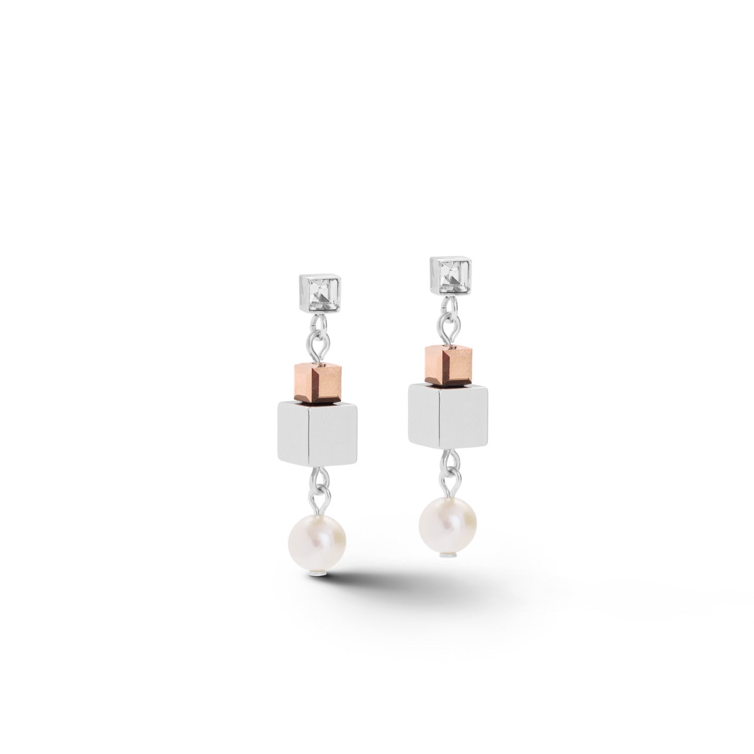 Ohrstecker GEOCUBE® Cluster Süßwasserperlen & chunky chain tricolor