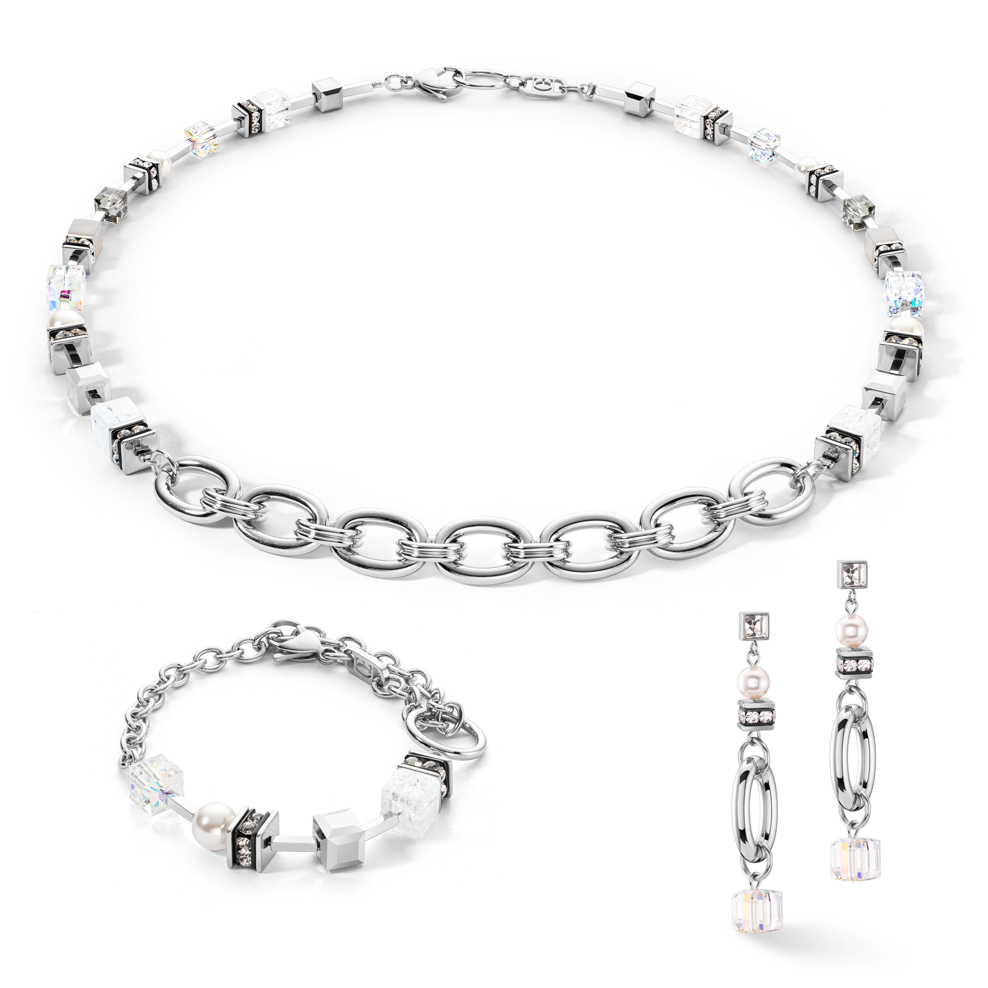 Halskette Chunky Chain & Cubes Runway Exlusive Silber