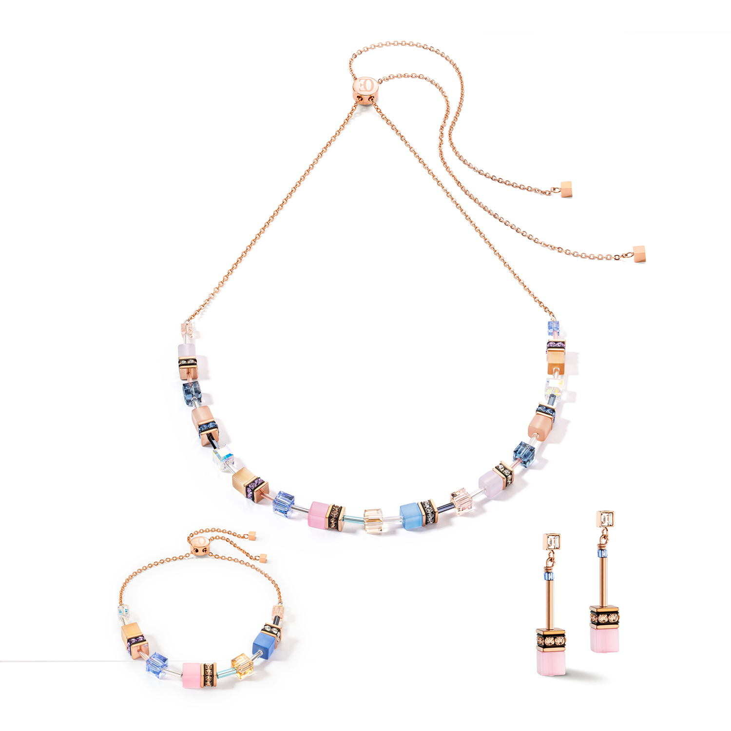 GeoCUBE® Iconic Chain Halskette hellblau-rosa