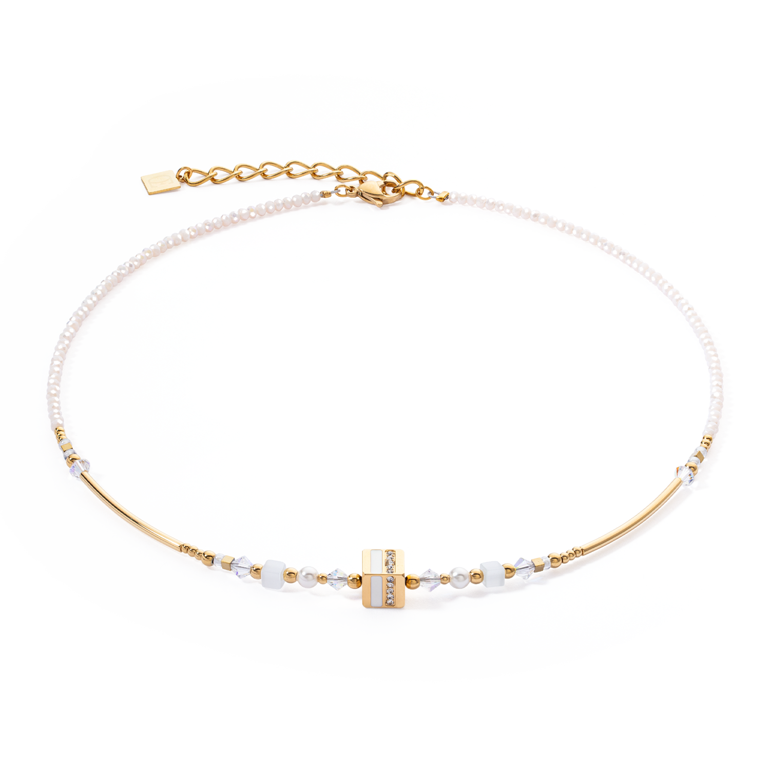 Halskette Square Stripes Gold-Weiß
