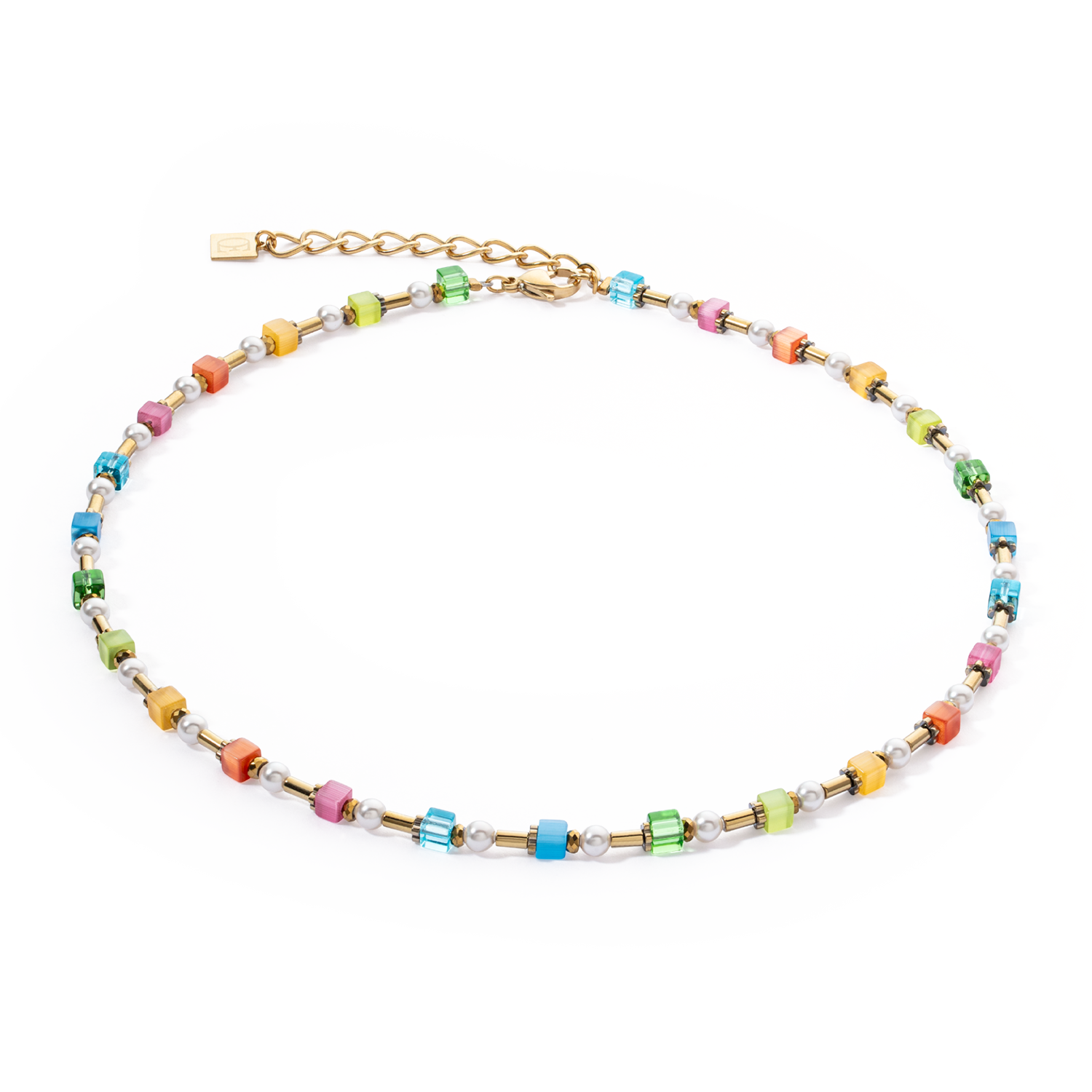 Halskette Mini Cubes & Pearls Mix Gold-Rainbow
