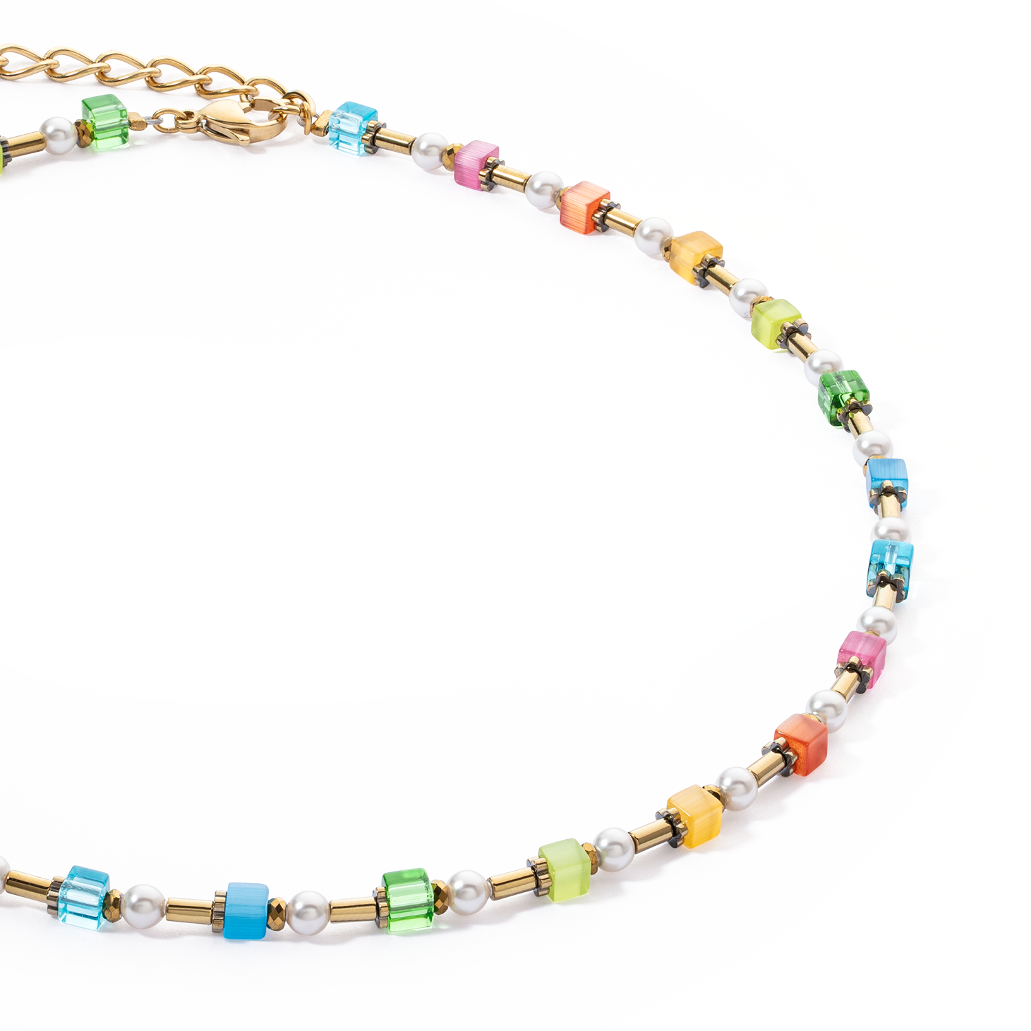 Halskette Mini Cubes & Pearls Mix Gold-Rainbow