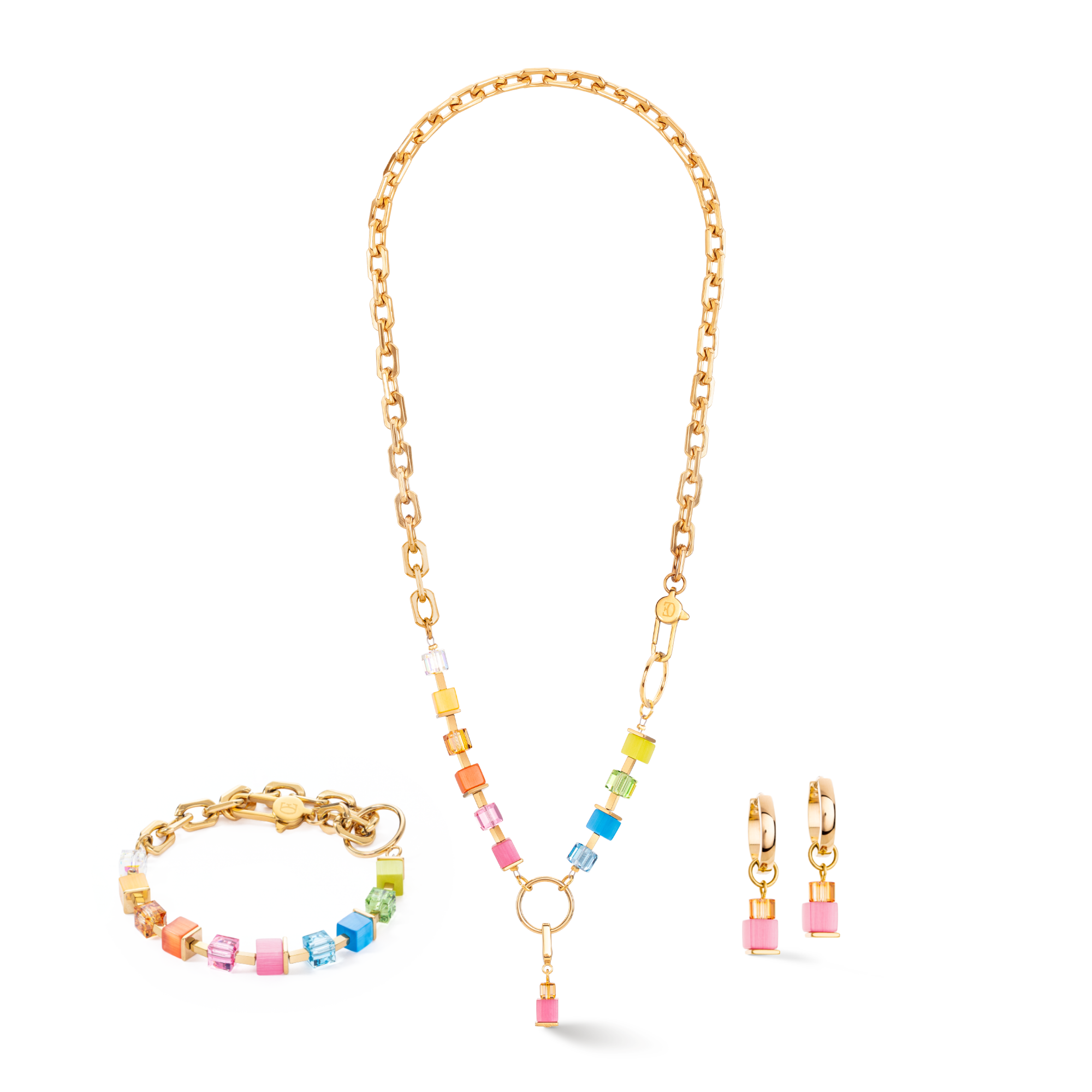 Ohrringe Creole Cube Fusion Charm Gold-Rainbow