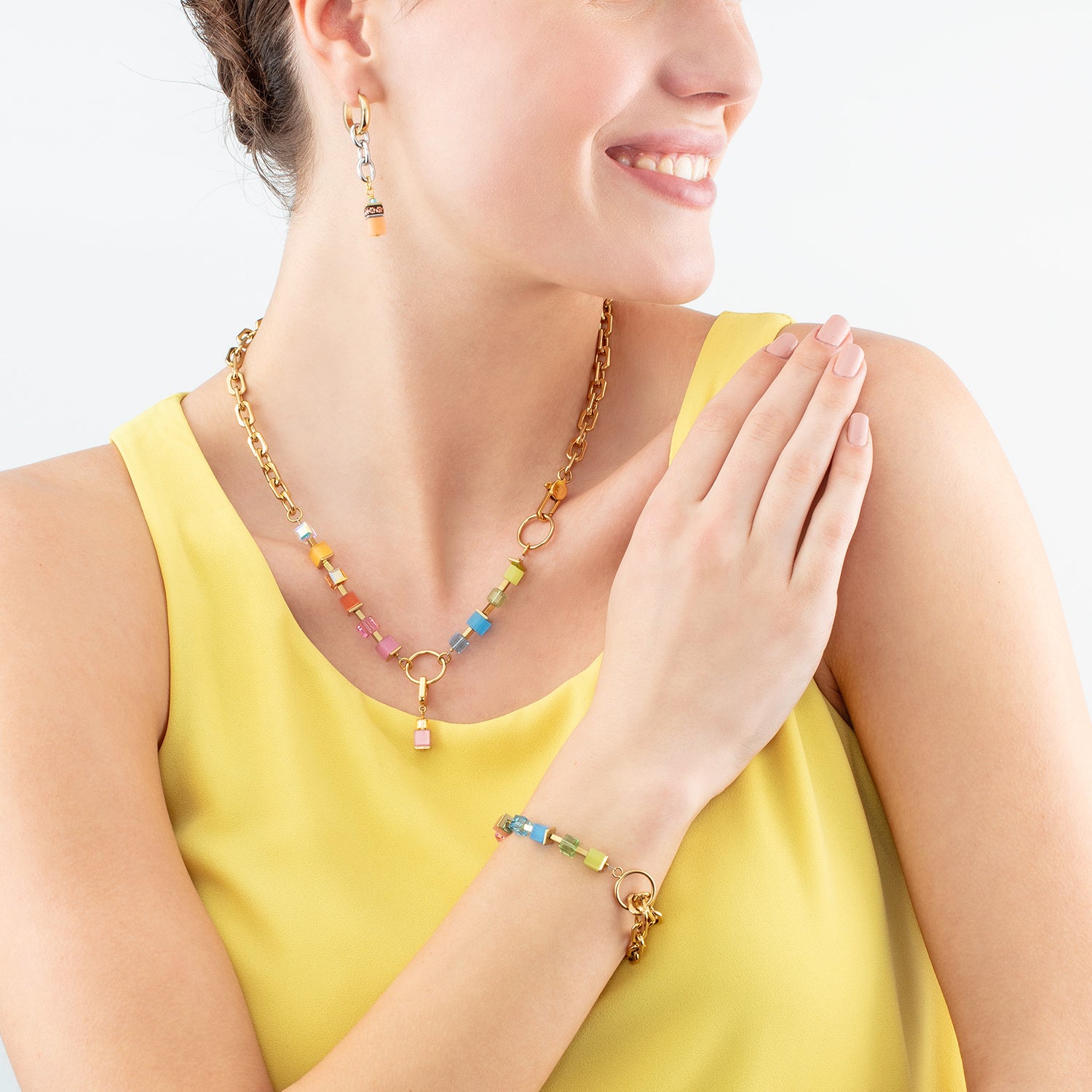 Ohrringe Creole Cube Fusion Charm Gold-Rainbow