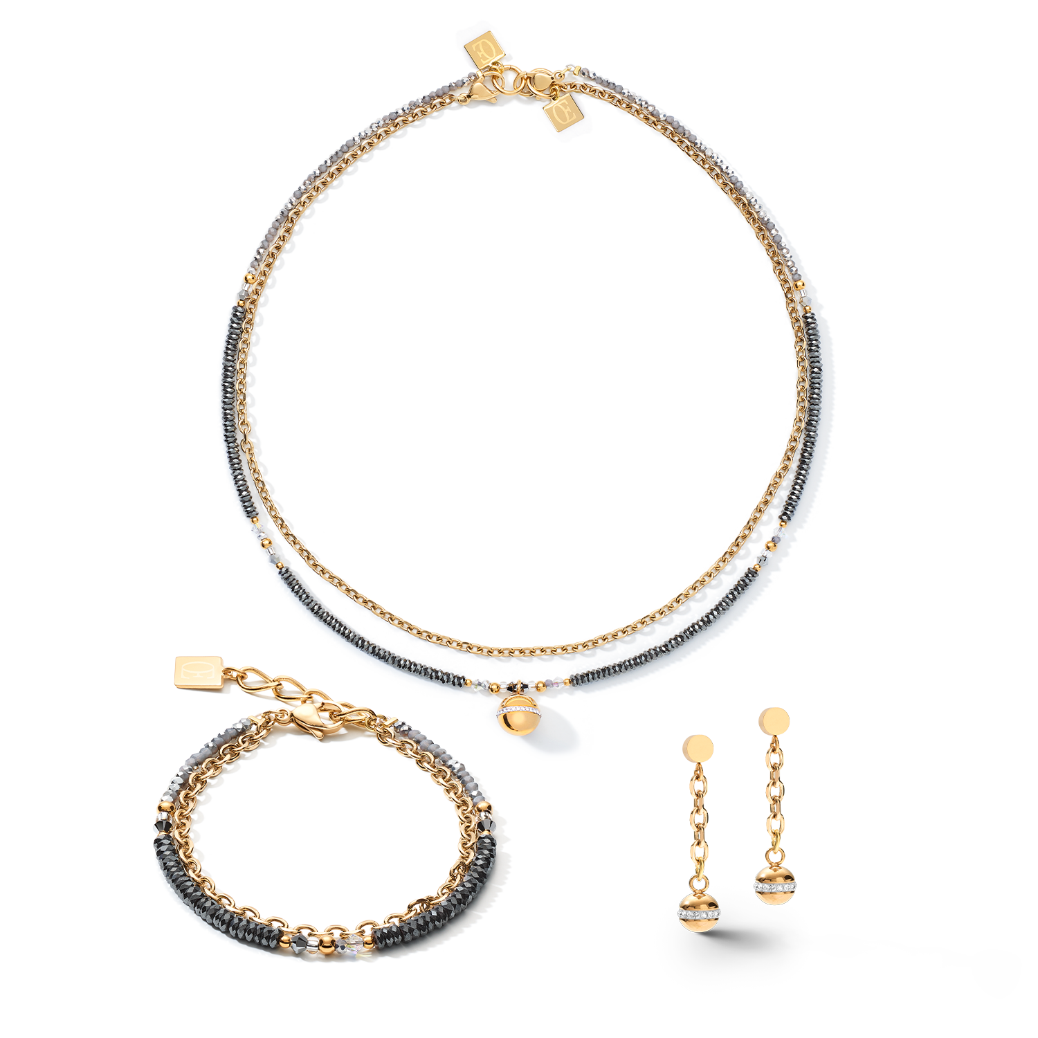Armband 4-in-1 Kugel Edelstahlkette & Hämatit gold – COEUR DE LION