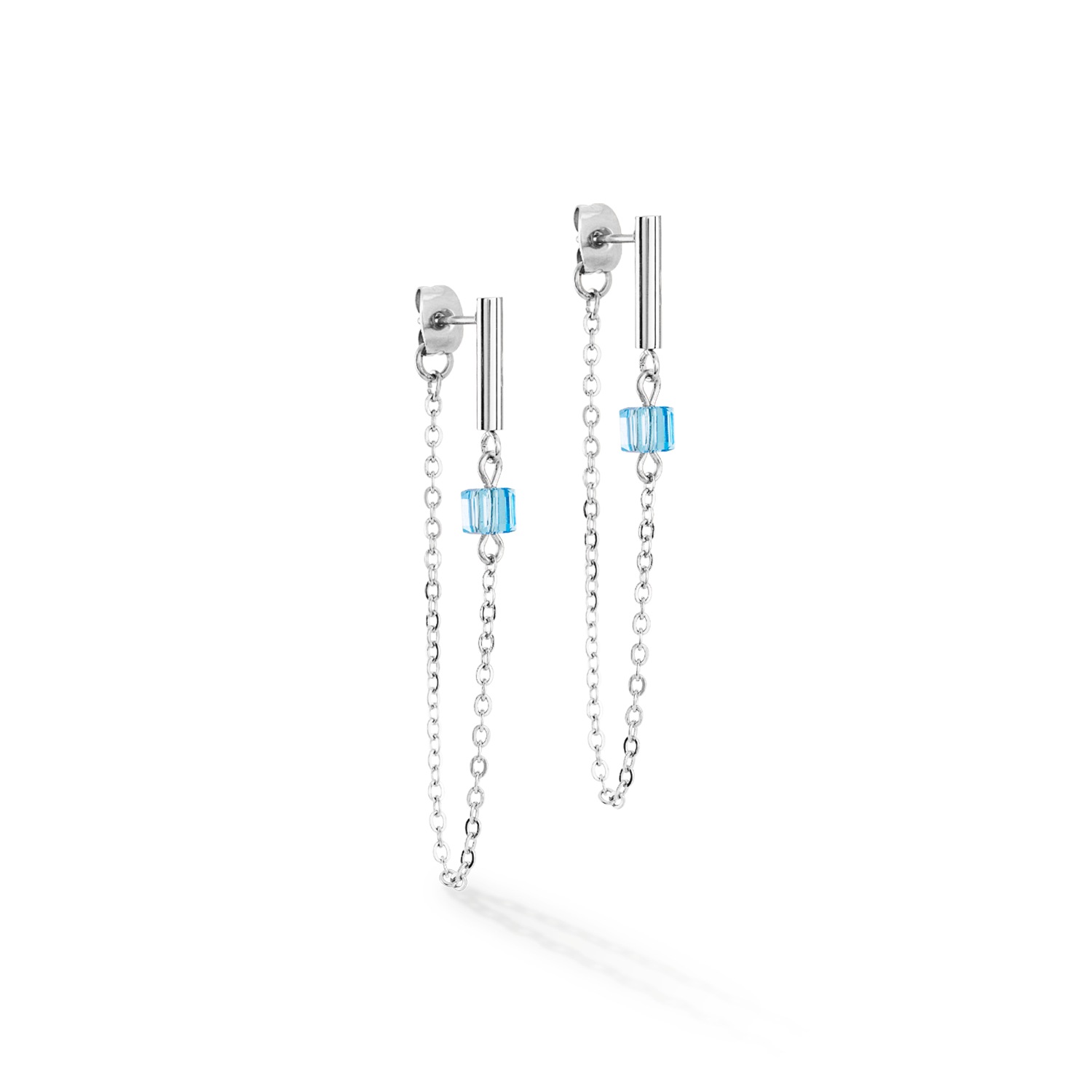 Ohrringe Mini Cubes & Chain Silber-Blau